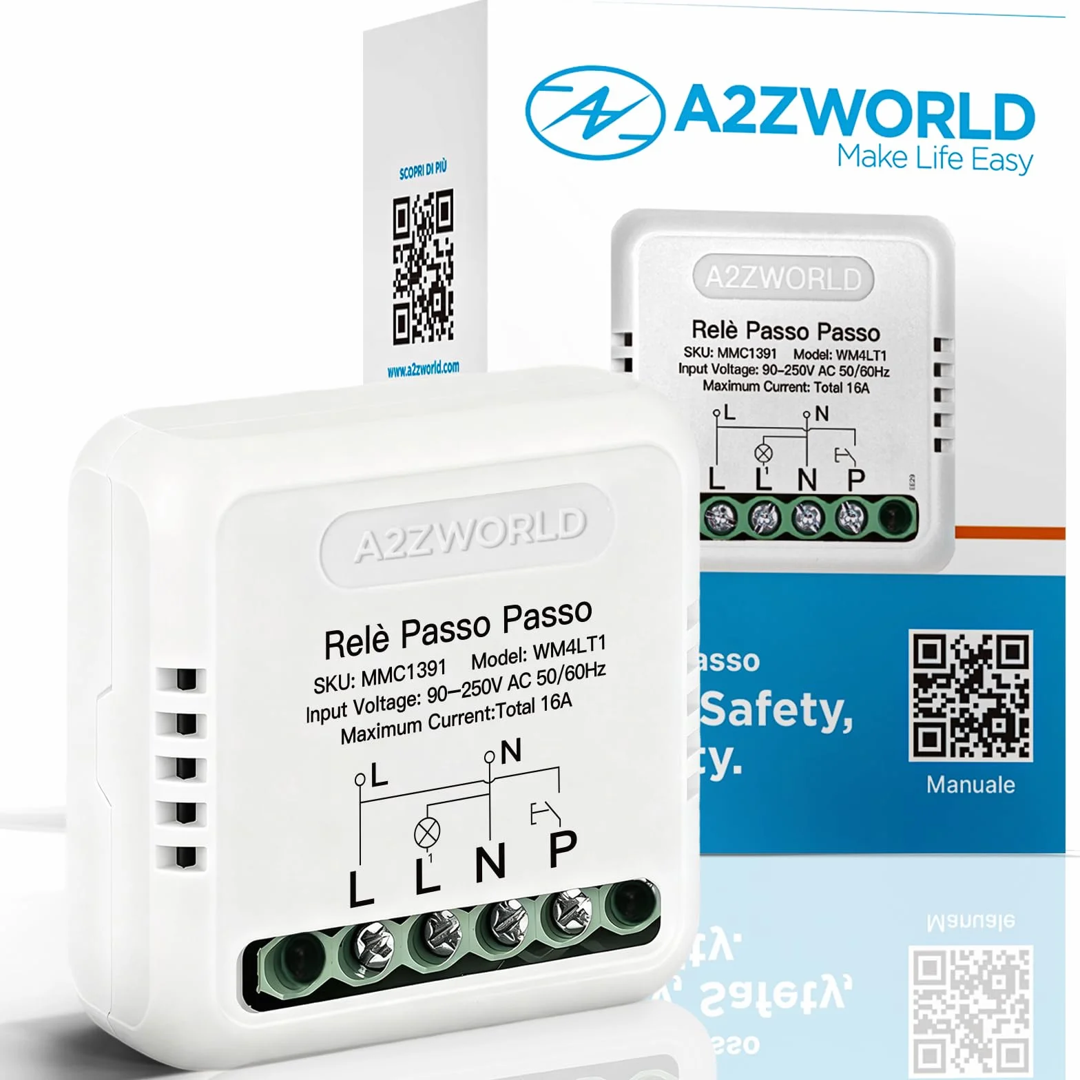 Relè Passo Passo Elettronico Silenzioso 230V 16A, Step Impulse Relay per Illuminazione, Scatolato Compatto 40x40x18mm, IP20, 1 Contatto NO, Comandabile da più Pulsante