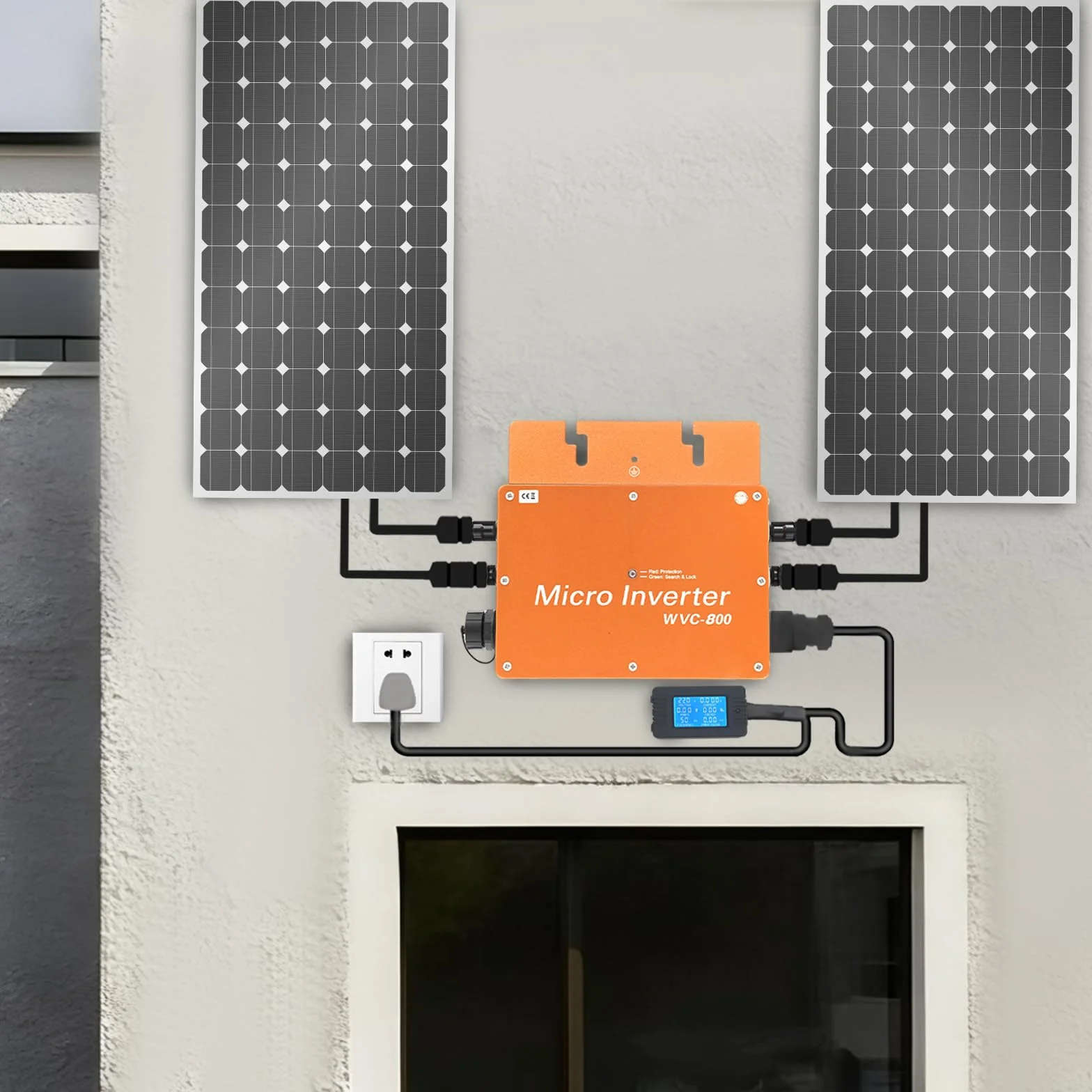 Microinverter 800 W per centrali elettriche da balcone, schermo LCD, inverter solare 22-50 VDC, uscita 230 V AC per uso domestico e commerciale, alloggiamento in alluminio