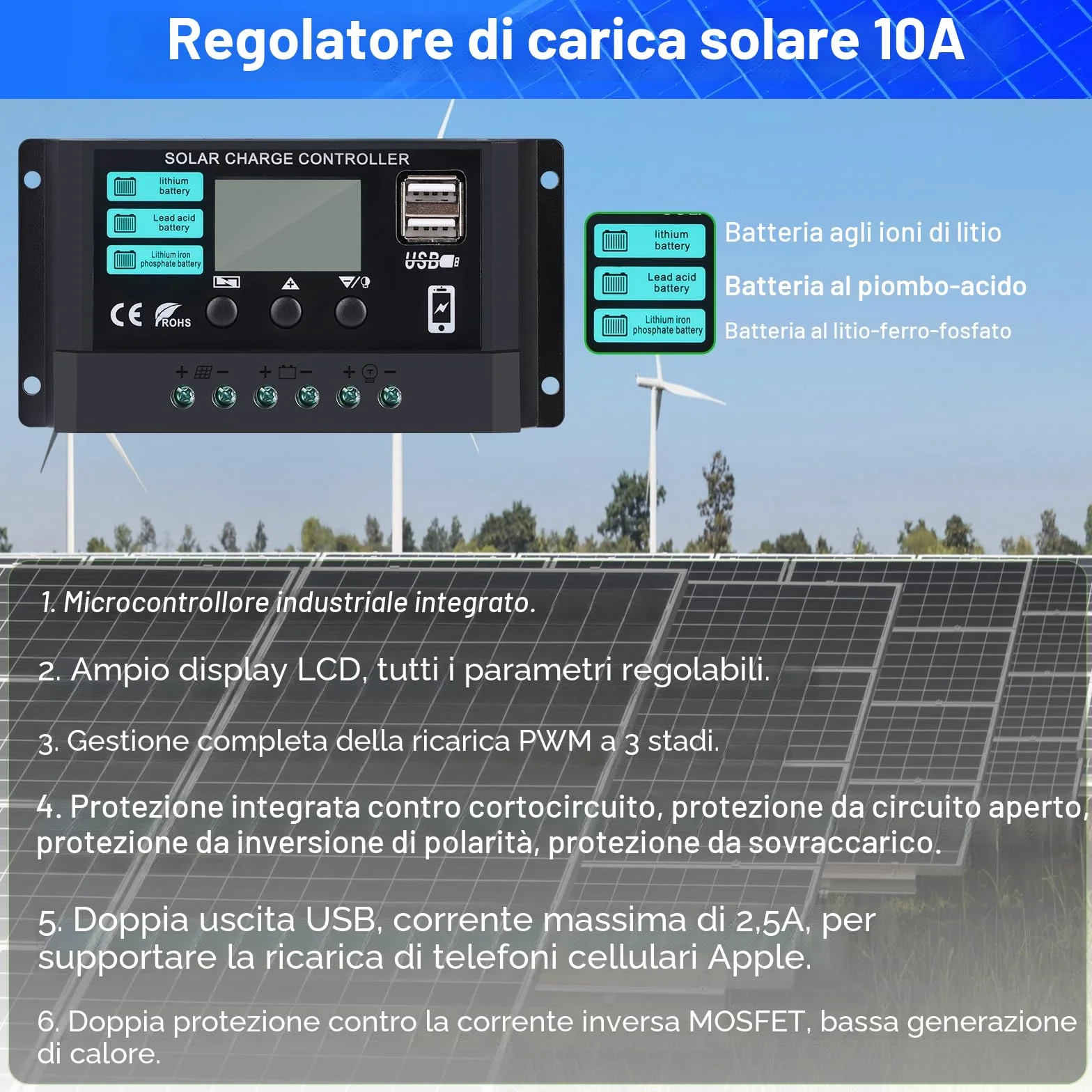 【50W 12V Pannello Solare Kit】DERUXI 50Watt 12V Pannello Fotovoltaico Mono Set: 50W Pannelli Solari+10A PWM Regolatore di Carica+4 Pcs Cavo Solare, Pannello Solares PV per Veicoli,Tetto, Barche,Camper