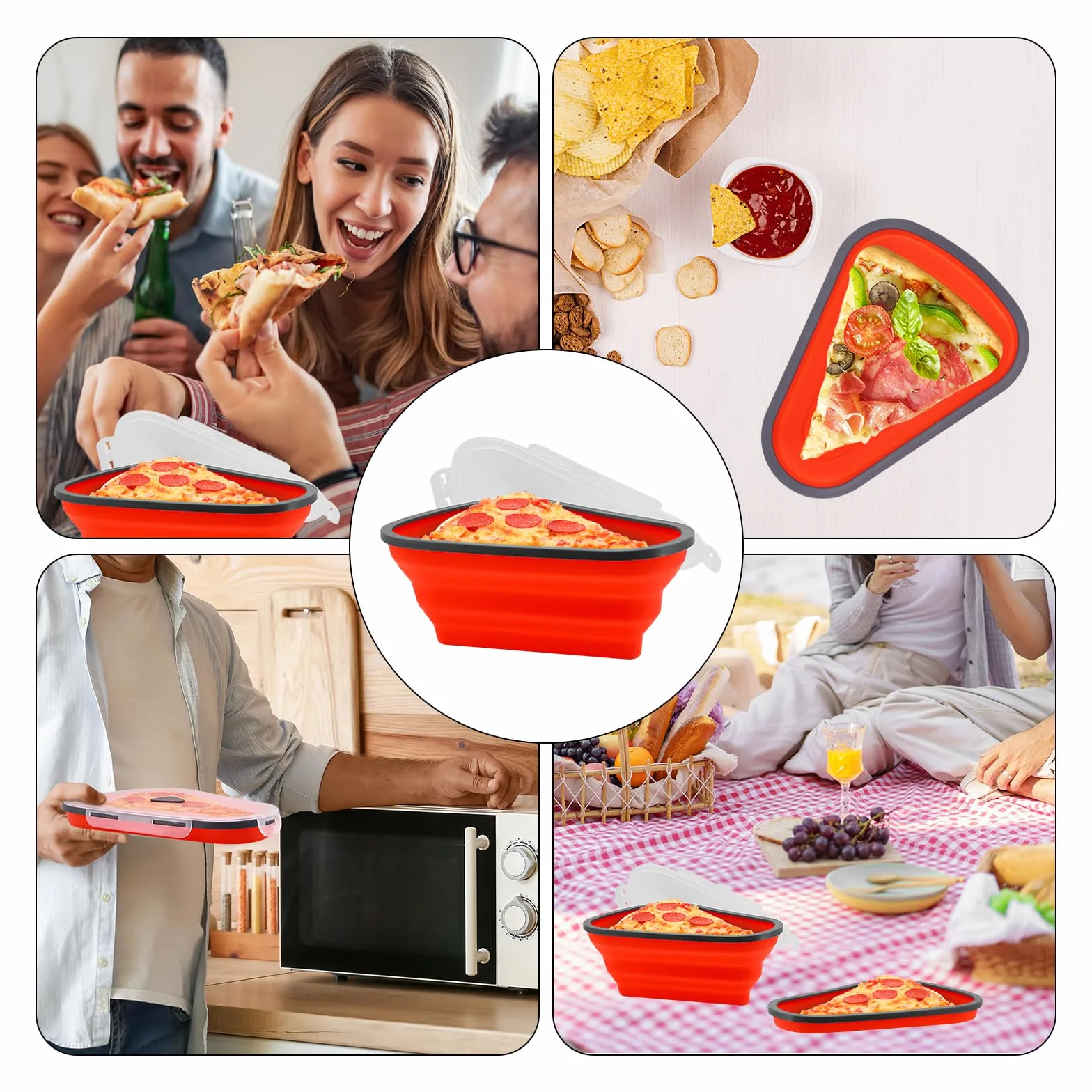 Pojemnik na pizzę składany silikonowy z pokrywką, wielokrotnego użytku, 100 szt. papieru do pieczenia, oszczędzający miejsce