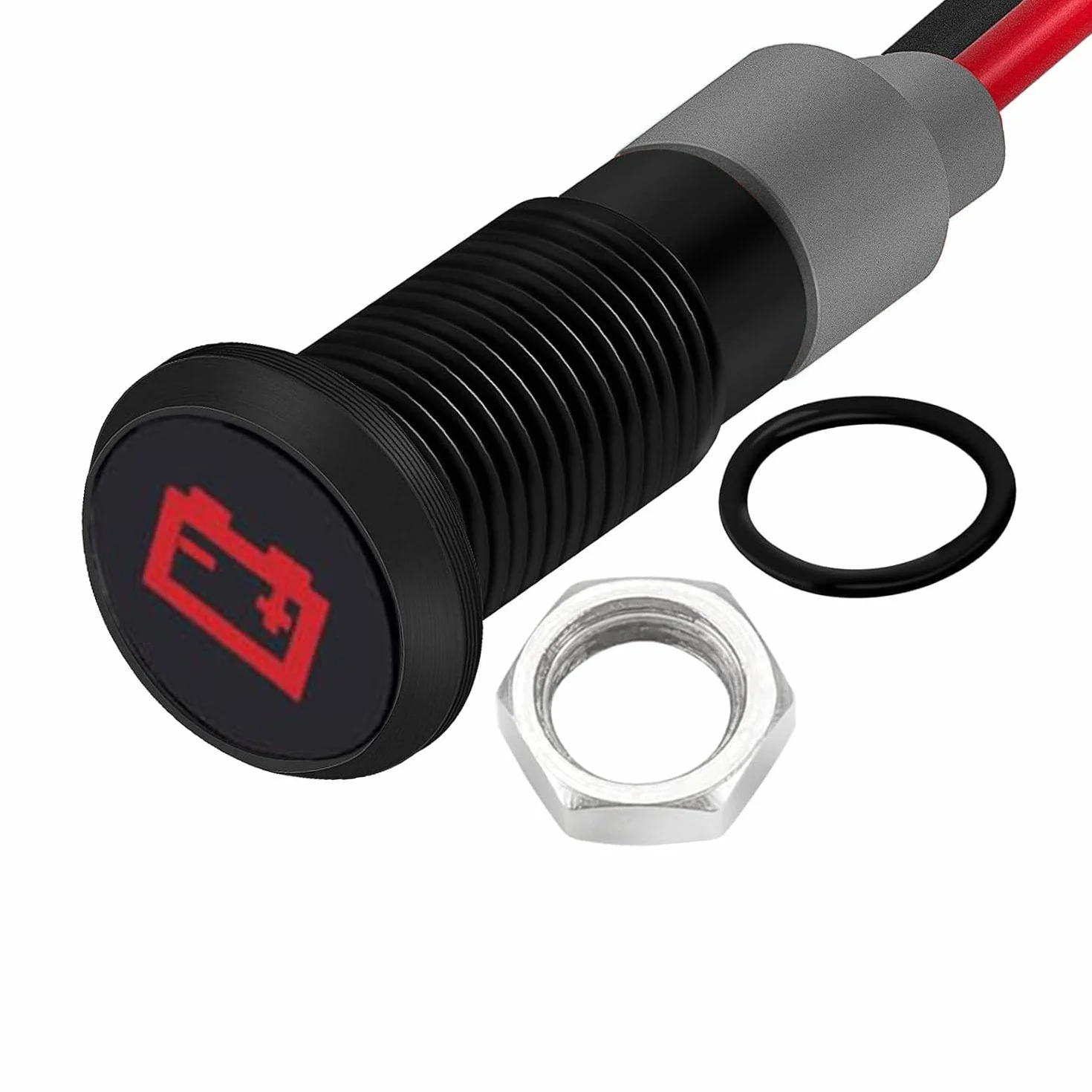 RUNCCI-YUN 12V-24V 8mm LED Pannello Pilota Cruscotto Spia Indicatore Lampada Auto Furgone Barca Indicatore Luminoso Lampada Pilota Cruscotto(Avviso batteria/alternatore) Rosso