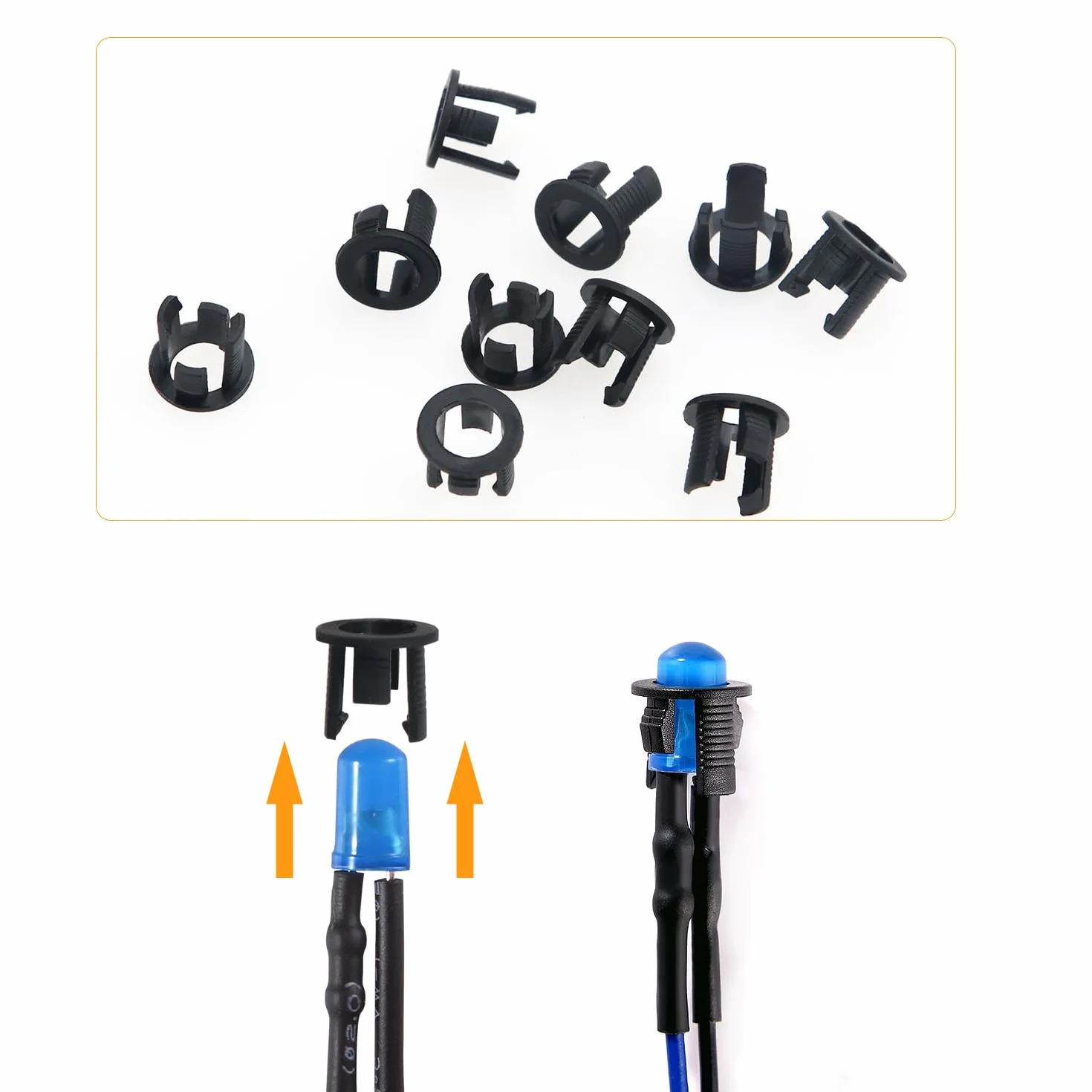 50 Pezzi 5mm 12V LED Diodo ad Emissione Luminosa Blu Precablata 20cm Diffuse + Supporto Plastica