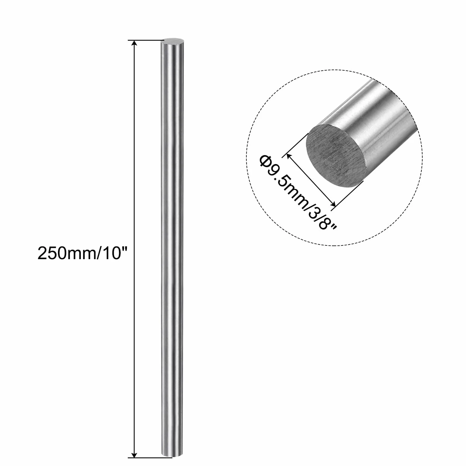 QUARKZMAN 5pz 304 Acciaio Inossidabile Tondo Asta 3/8" Diametro 10" Lunghezza Solido Asta Tornio Barra Stock