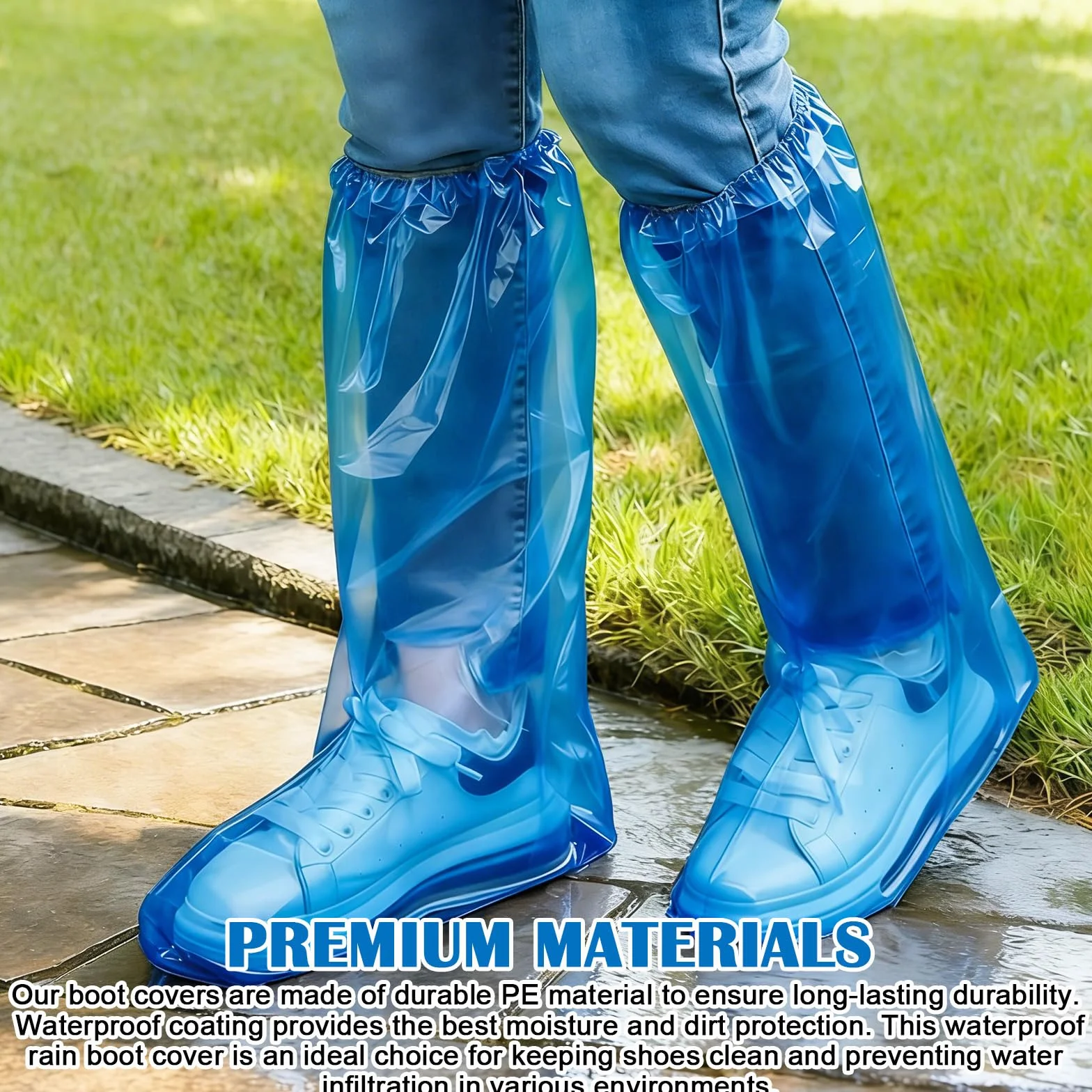 Copriscarpe impermeabili PE 38x50 cm con elastici per pioggia blu 40 pezzi