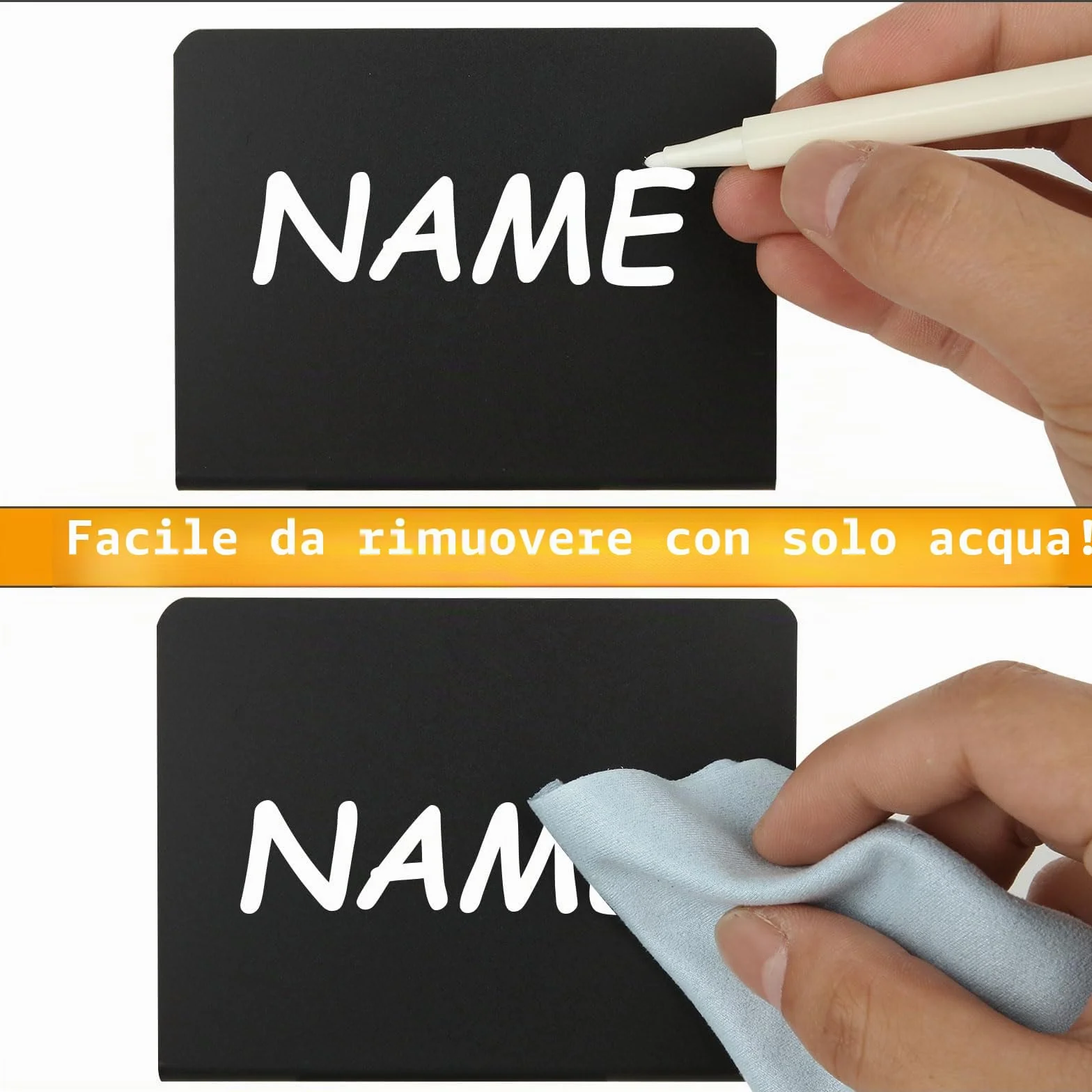 SENENQU 40 Pezzi Lavagnetta Cancellabile a L, Cartellini Prezzi Neri 100 x 75 mm, Lavagnette per Buffet e Numeri Tavoli Ristorante Riutilizzabili per Bar, Pasticceria e Matrimonio