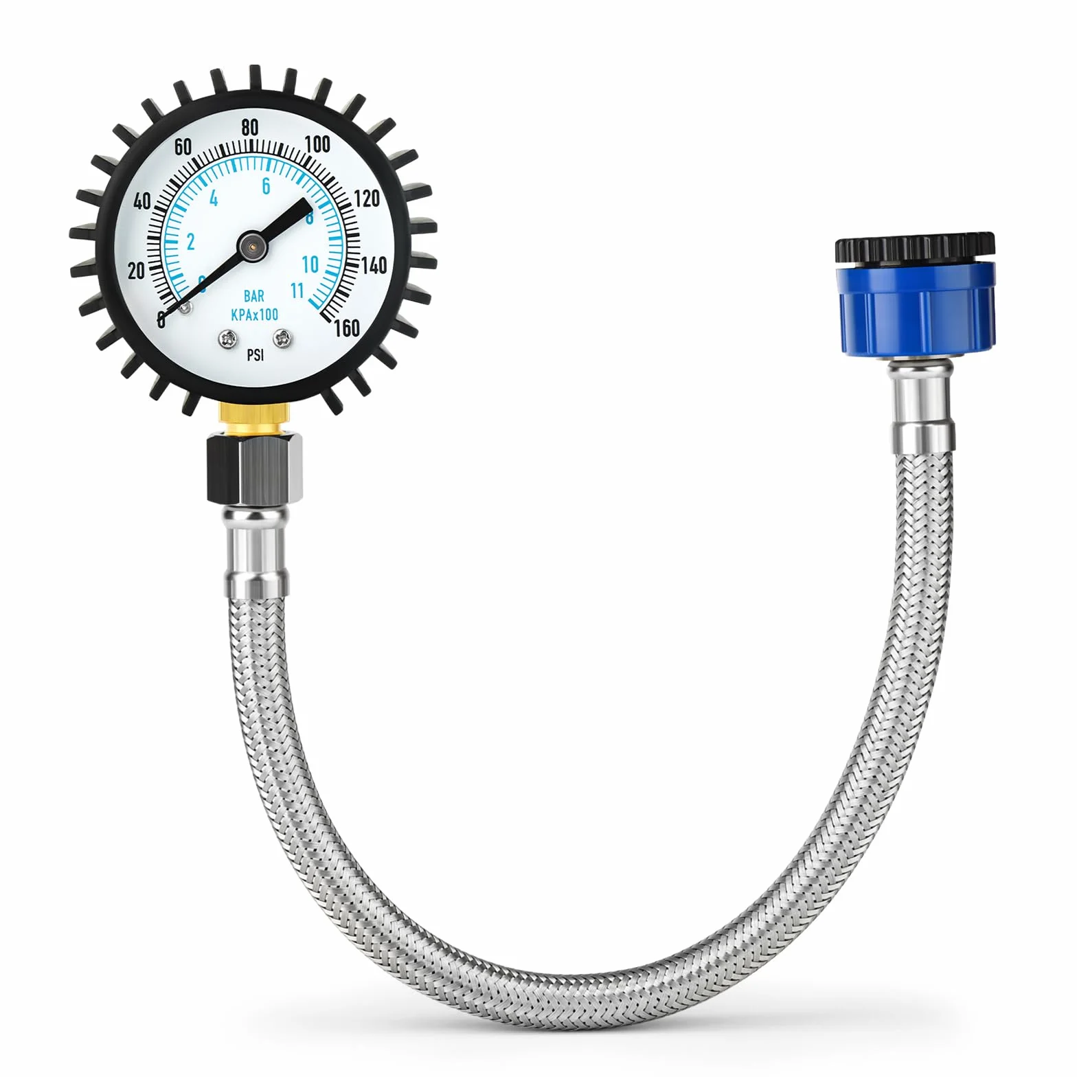 Manometro per pressione dell'acqua 0-11 Bar/0-160 Psi, quadrante da 2" in acciaio inossidabile Manometro per pressione di alimentazione dell'acqua con raccordo per rubinetto flessibile