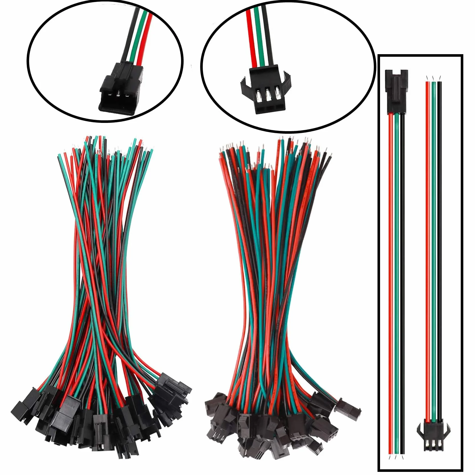 HUAZIZ 30 Pairs 22AWG Maschio/Femmina JST 3 Pin SM connettori Lunghezza Filo 150mm Rosso/Nero/Verde Plug Match Adattatore Cavo Cavo Connessioni