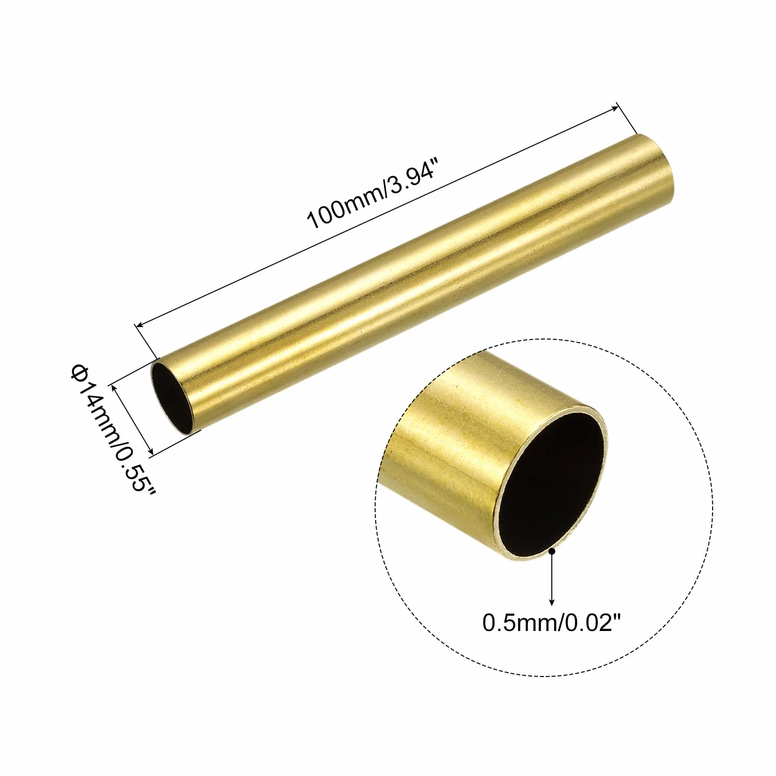 QUARKZMAN Ottone Tubo 14mm OD 0.5mm Parete Spessore 100mm Lunghezza Rotondo 2pz