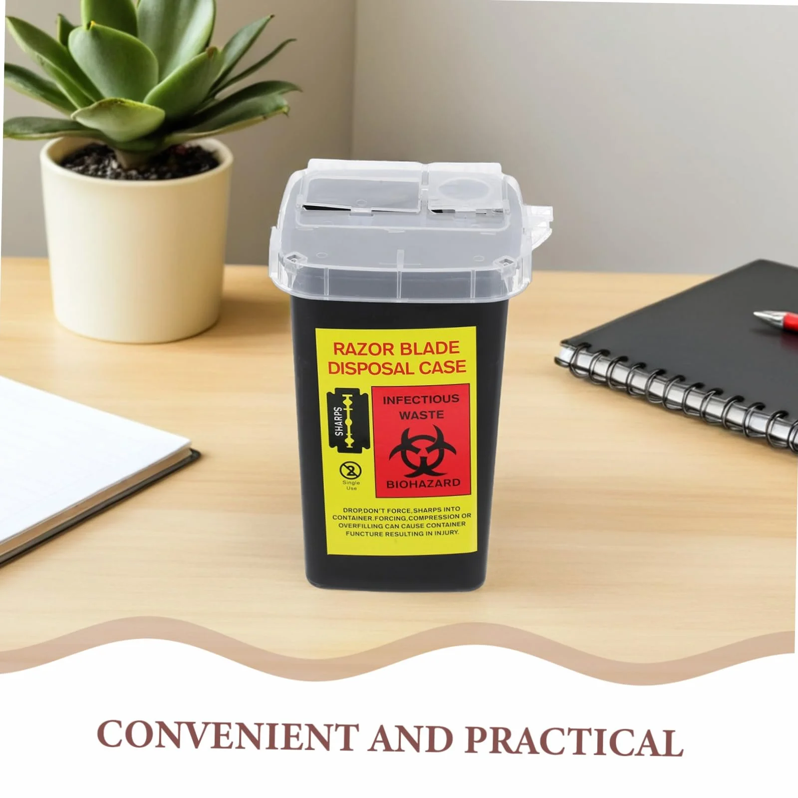 Contenitore Porta Lamette Nero 2 Pezzi Plastico Smaltimento Sicuro Custodia Lame Barbiere Portatile