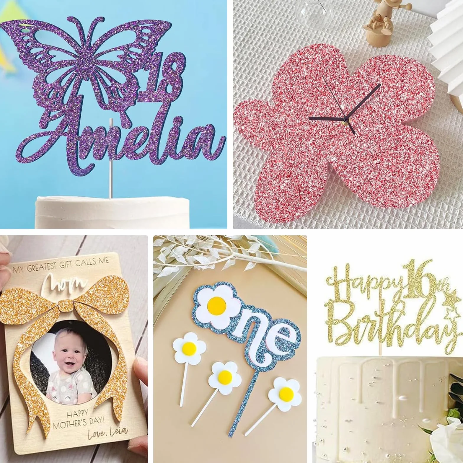Fogli acrilici glitterati per taglio laser, 10 pezzi, 8 x 8 in 1/8 "-3 mm, in plastica fusa, per artigianato, incisione, segni, tag per animali domestici, fai da te