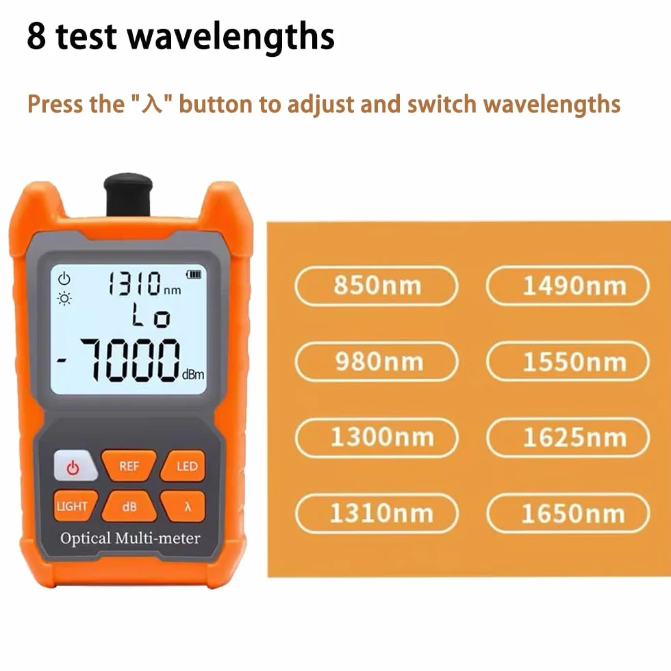 Misuratore di potenza in fibra ottica FTTH -70 dBm a +6 dBm, Tester cavo portatile FC/SC/ST interfaccia universale, 8 lunghezze d'onda