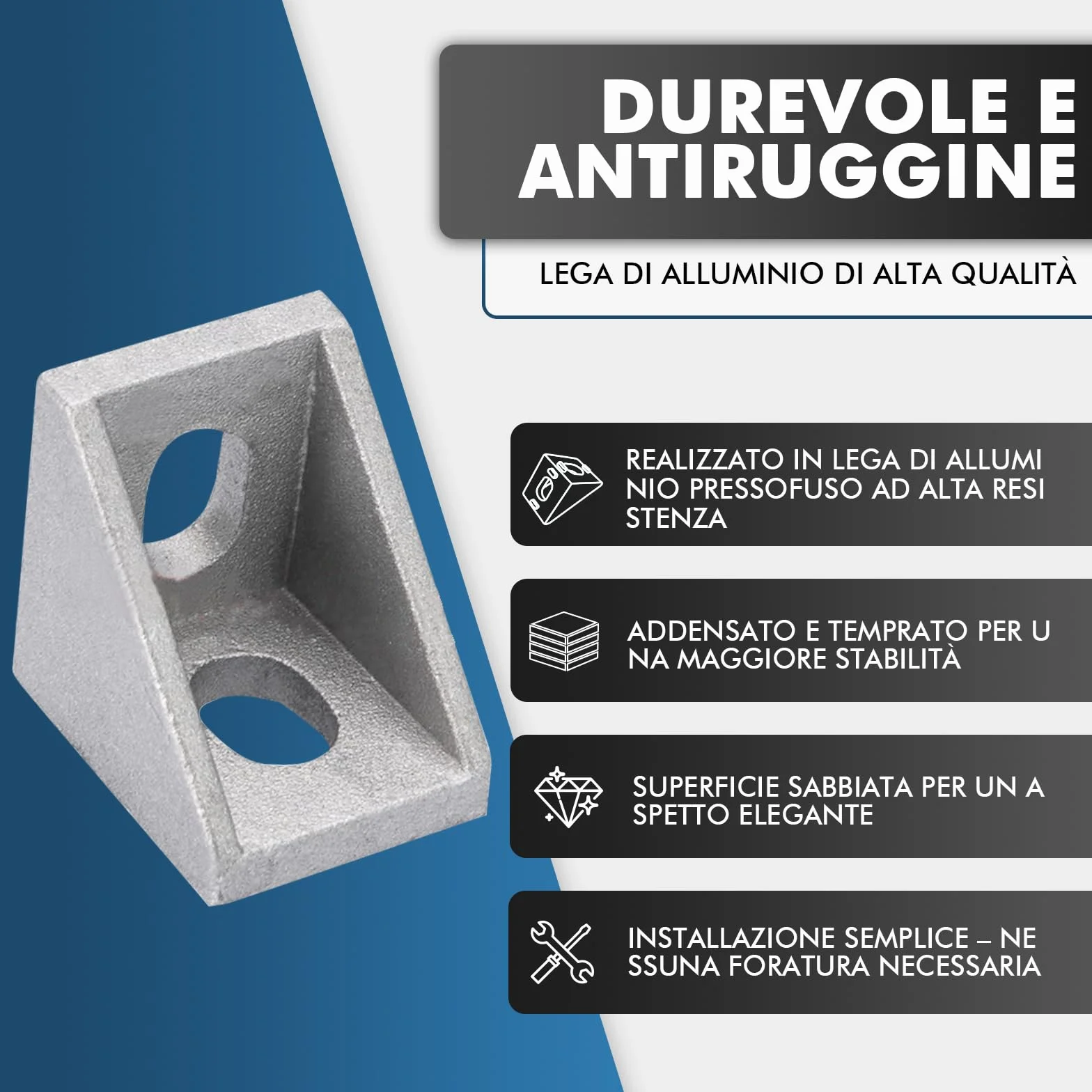 Profilo in Alluminio Angolare 20x20mm 12pz Connettore Angolare 90 Gradi