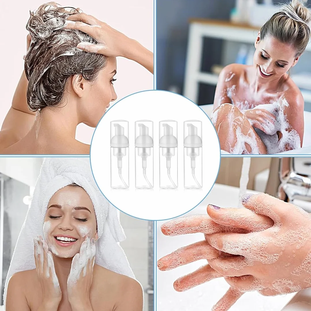 4 Pezzi Dispenser Sapone Schiuma, 50 ml Bottiglia di Schiuma, Transparent Dispenser Sapone Schiuma Foam Bottle Riutilizzabili per Cosmetici, Lozione, Bagno, Shampoo Liquidi
