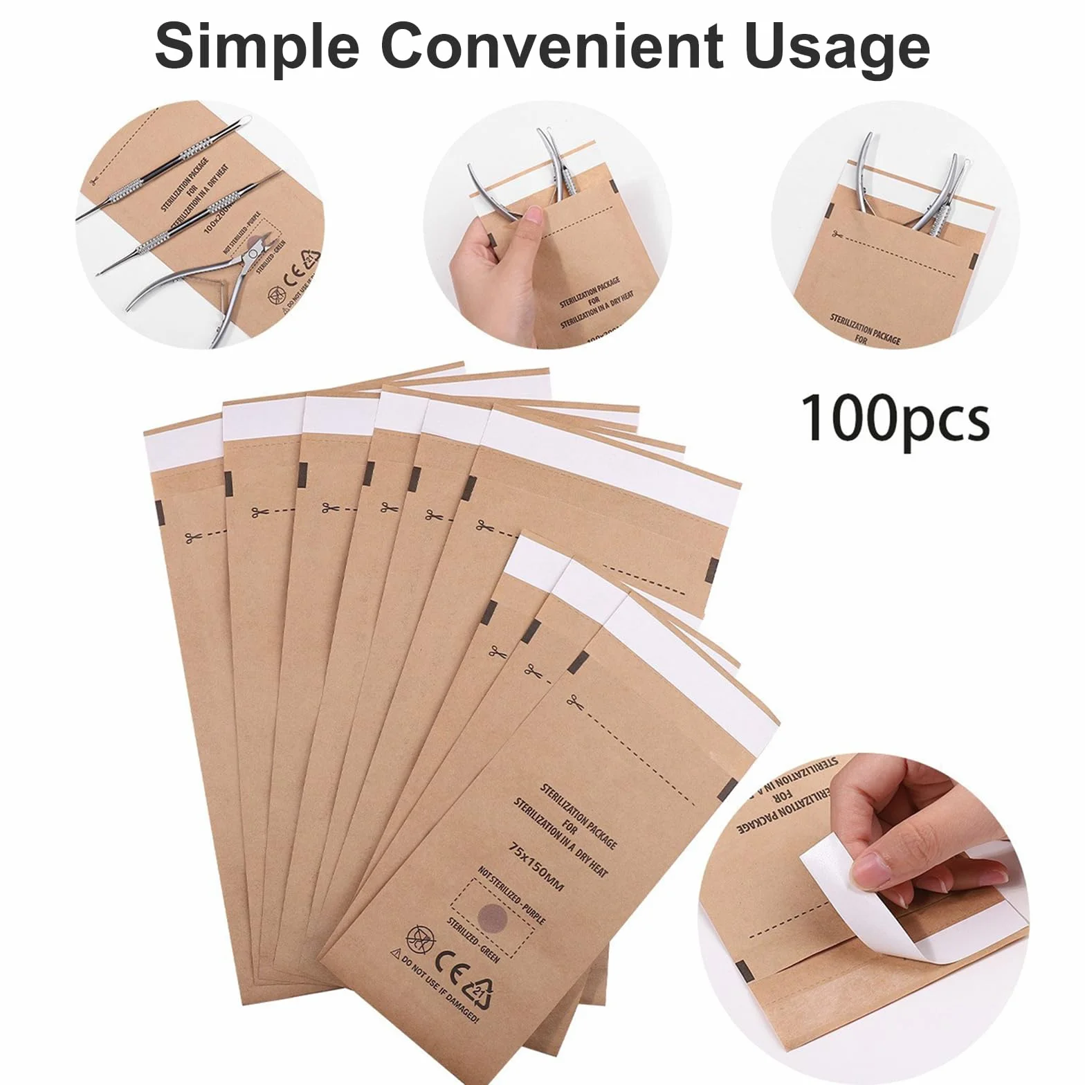100 Pezzi Buste per Sterilizzazione, 75 x 150mm Buste Sterilizzazione Estetista, Autosigillanti per Cosmetica e Strumenti per Unghie