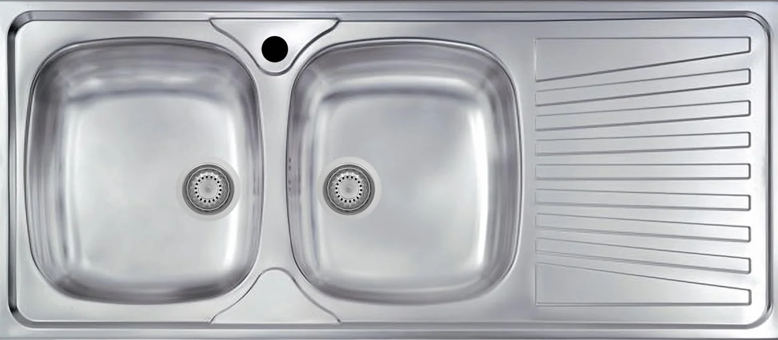 Lavello cucina Monica acciaio inox 116 x 50 cm 2 vasche stampate sinistre e gocciolatoio Made in Italy