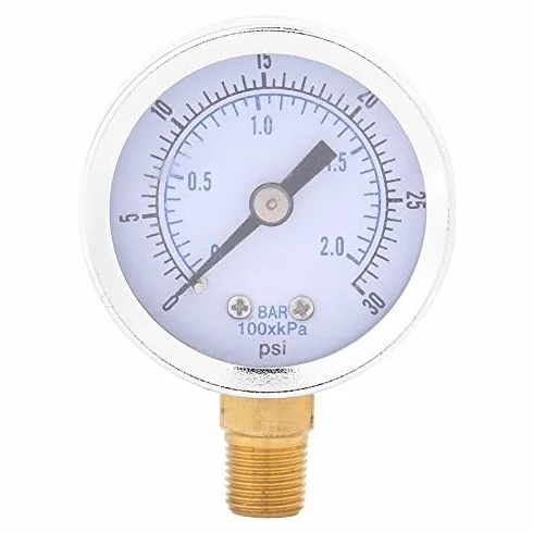 Manometro Pressione Aria 0-30 psi 0-2 bar Scala Doppia con Filetto 1/8 BSPT per Idraulica Compressori Acqua