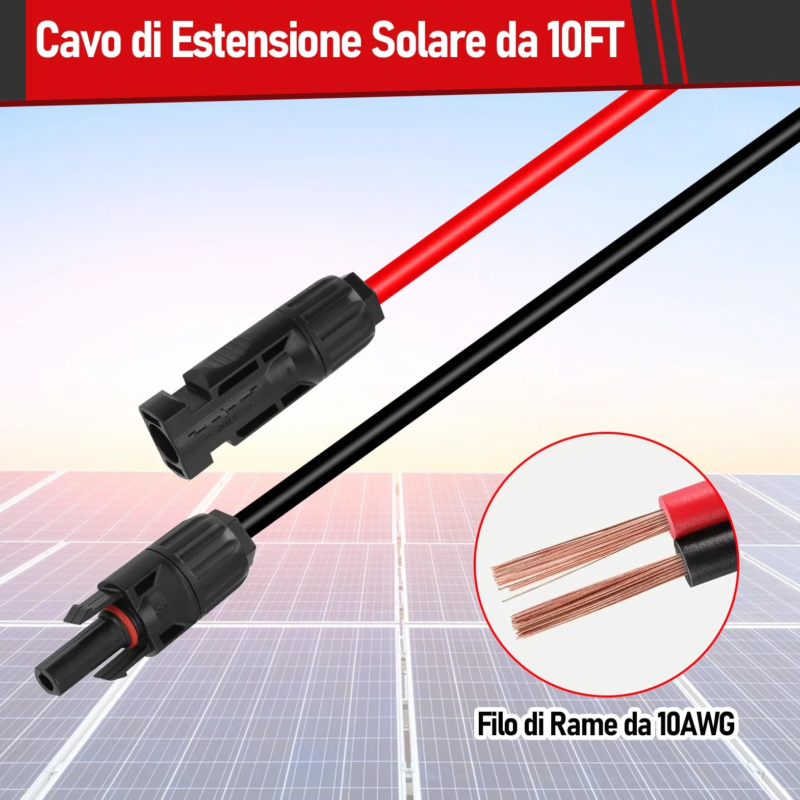 Doppio Passacavo Solare, Alloggiamento Ingresso Solare con Cavo in Rame 10AWG Flessibile da 3m, Impermeabile Passacavo Solare per Camper Barche Roulotte, Nero
