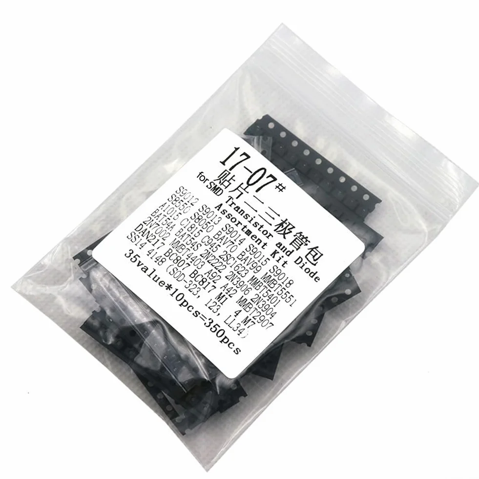 Kit di 350 transistor e diodi per SMD con 35 valori assortiti per l'uso in vari sistemi elettronici e riparazioni