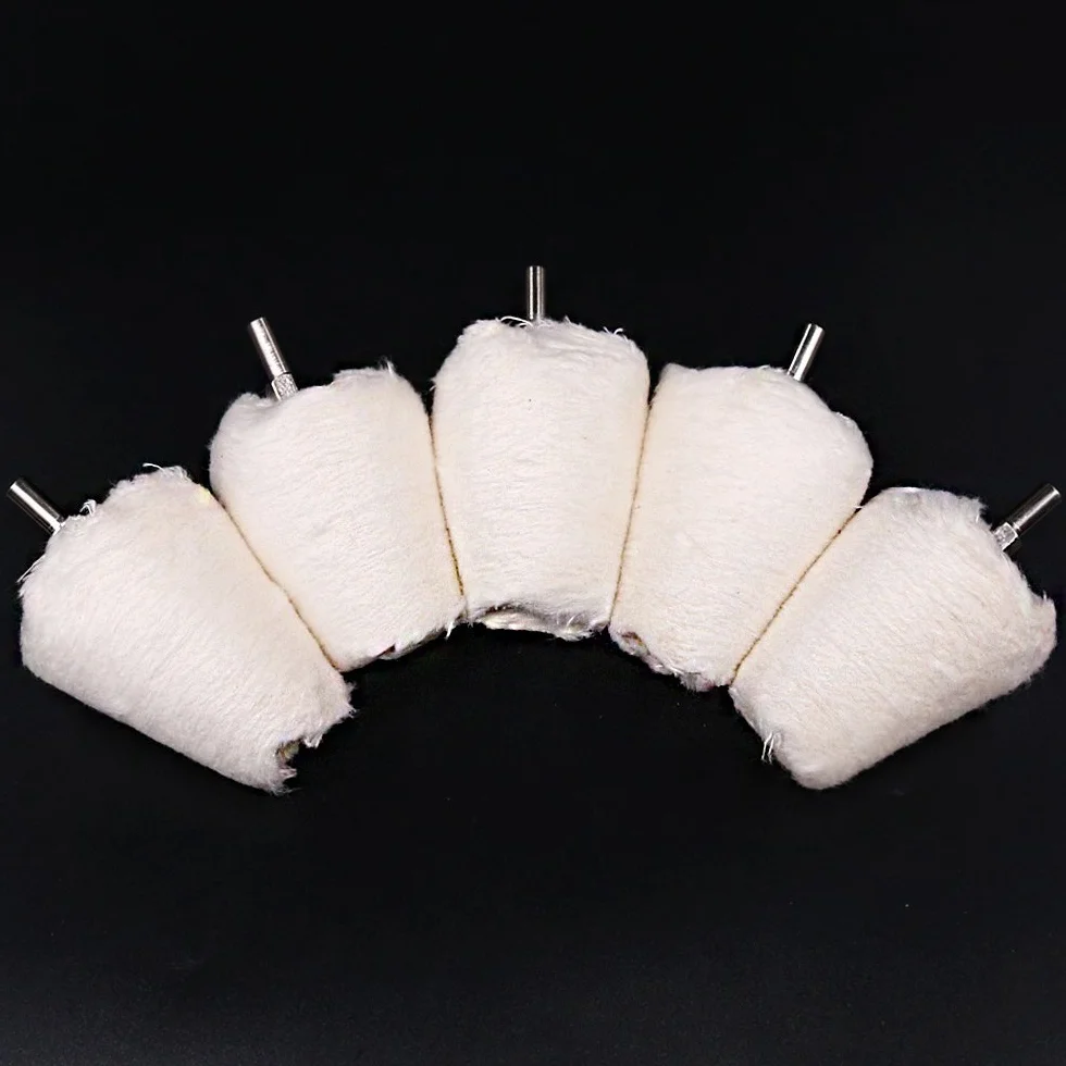 Swpeet 5 pz bianco conica in flanella lucidatura mola testa 1/10,2 cm manico per metallo alluminio acciaio INOX cromato