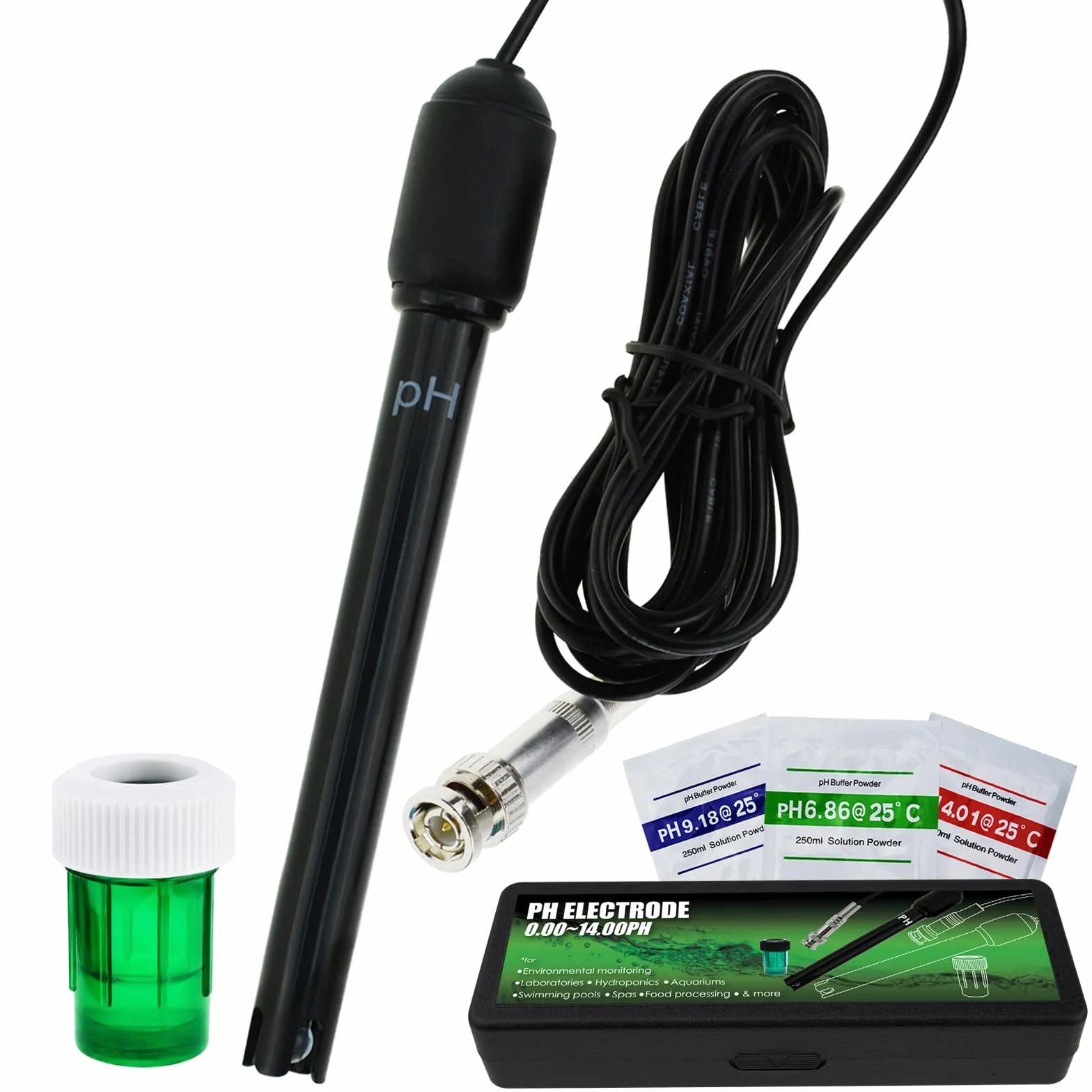 Lungo Corpo pH Elettrodo con BNC Socket Sonda 300cm Cavo 0-14pH per pH Metro, pH Controllore pH Dispositivo Economico Sensore