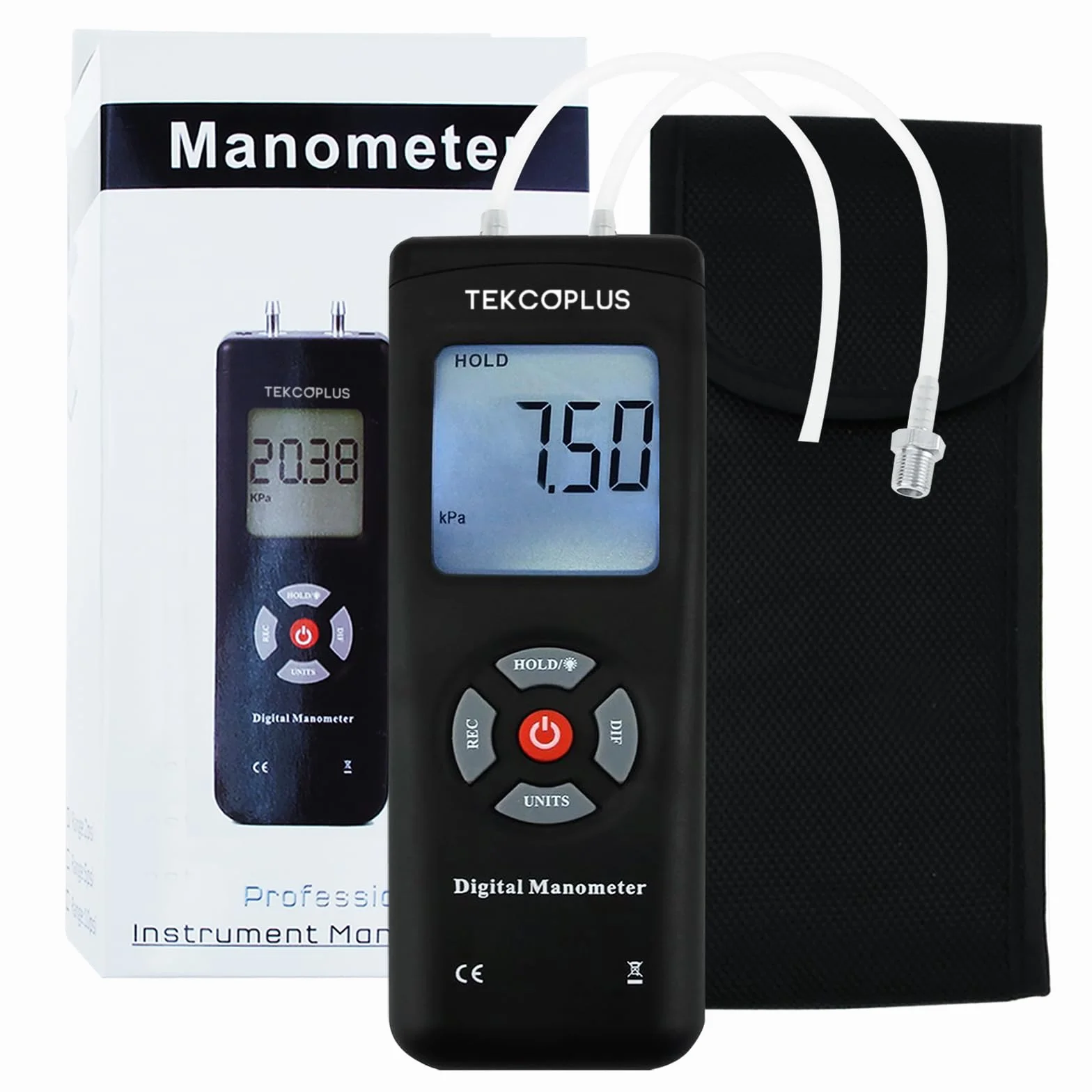 Manometro, Tester di Pressione del Gas a Doppia Porta, Manometro Digitale Professionale per HVAC, Misuratore di Pressione dell'Aria, Manometro Differenziale con Display LCD Retroilluminato