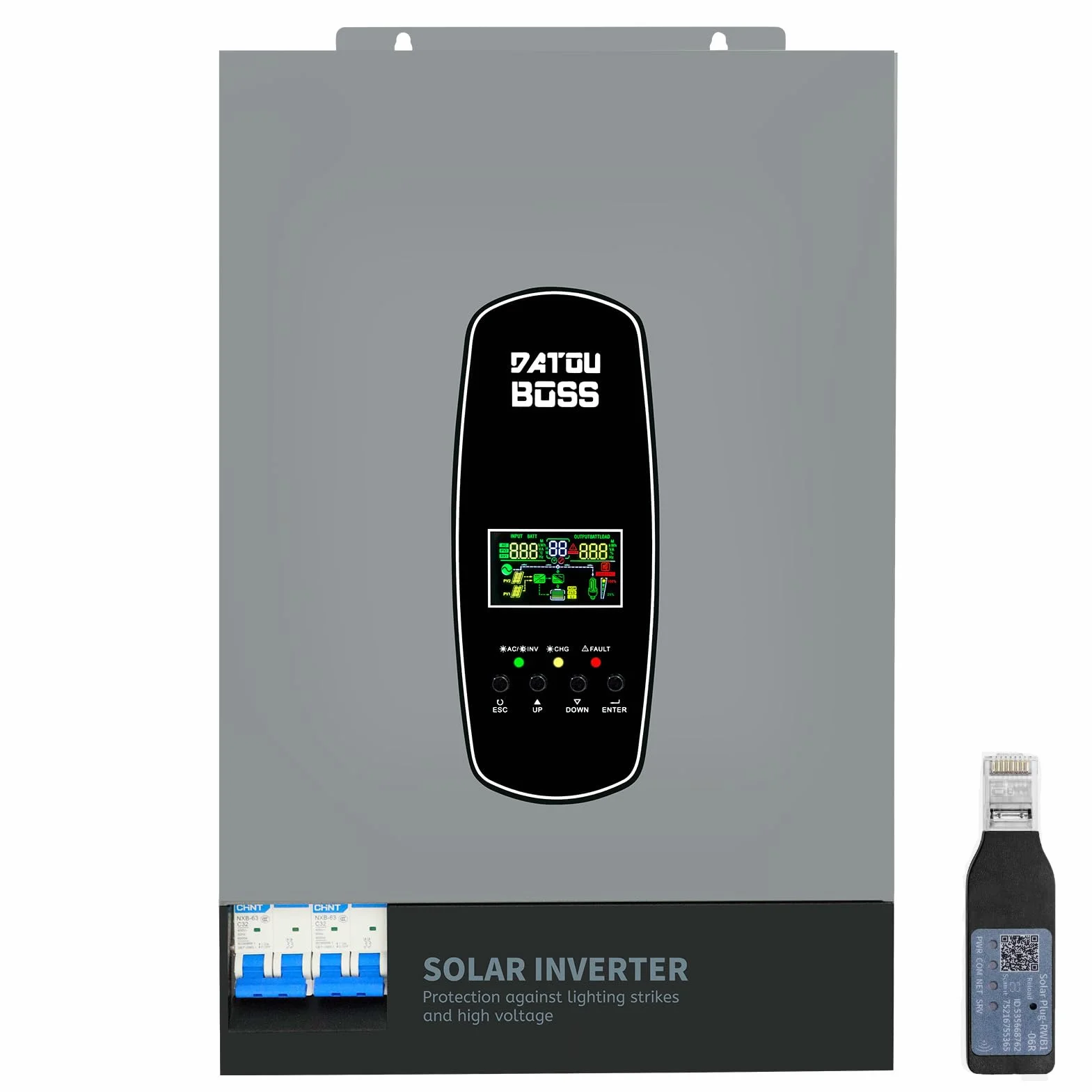DATOUBOSS 6200W Inverter Ibrido 48V,Inverter Solare Ibrido 48v Onda Sinusoidale Pura,potenza di ingresso fotovoltaica da 8500W,Supporta il Funzionamento Senza Batteria,120A MPPT, avec module WIFI