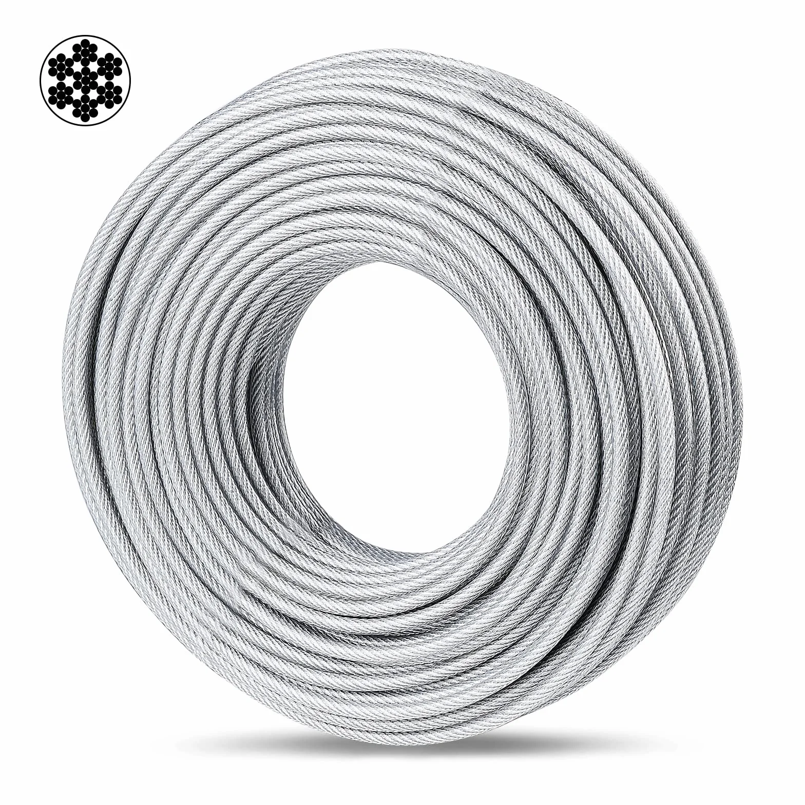 Fune metallica 5 mm 30 m filo tensione acciaio trasparente PVC carico 750 kg
