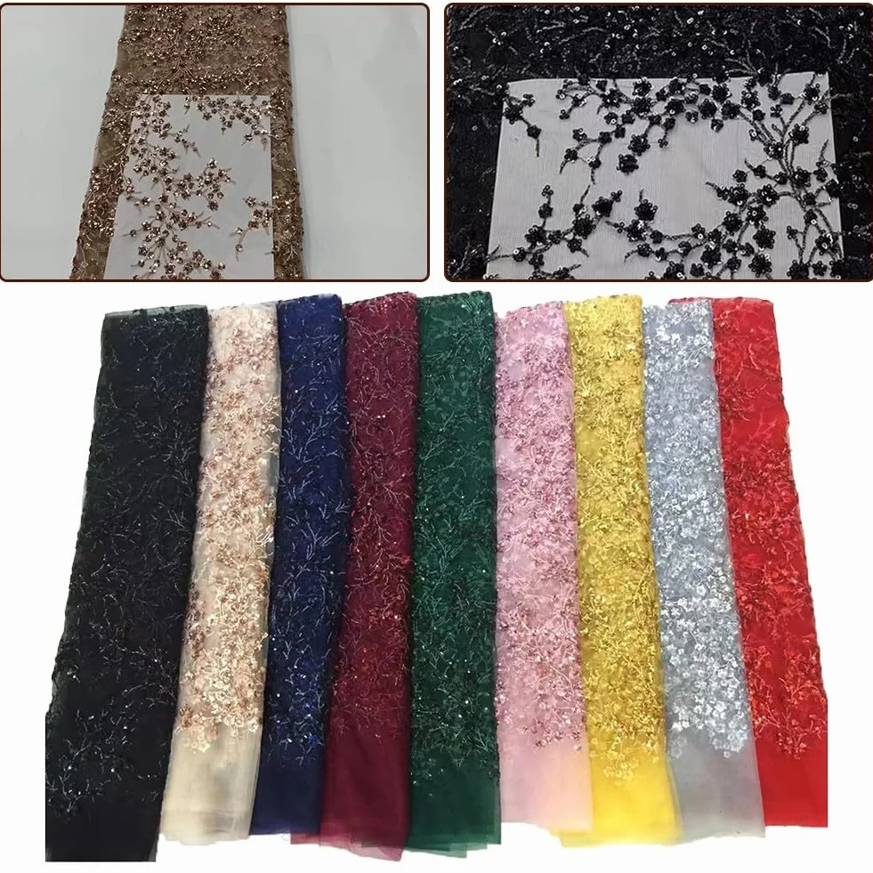 Elegante tessuto in pizzo con paillettes 3D, ideale per creare bellissimi abiti, gonne e oggetti decorativi unici (blu scuro)