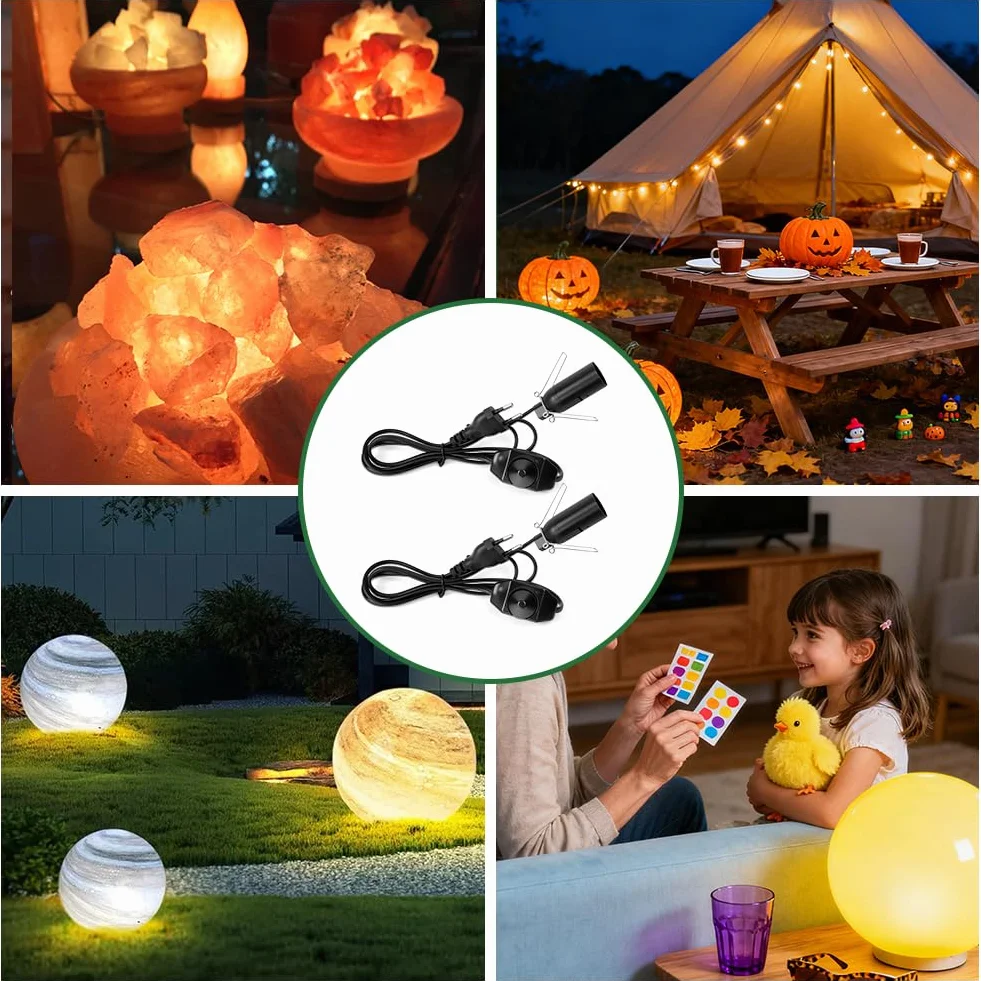 URAQT Cavo con lampadina per Lampada di sale, 2 Pezzi 1,5 m Cavo per Lampada di Sale Nero, con Lampadas Presa UE e Interruttore,per E14-15w Portalampada cavo per Soffitto,Sospensione e Altre Lampade