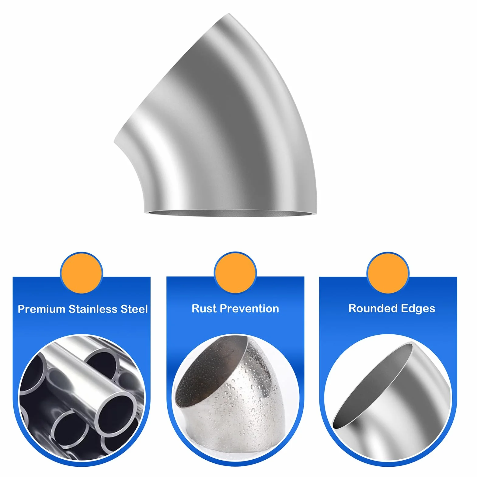 4 tubi ad arco di scarico a 45 gradi, arco in acciaio inox 63 mm, spessore 1,5 mm, connettore per tubo di scarico modificato auto, barra delle scale, sistema di scarico