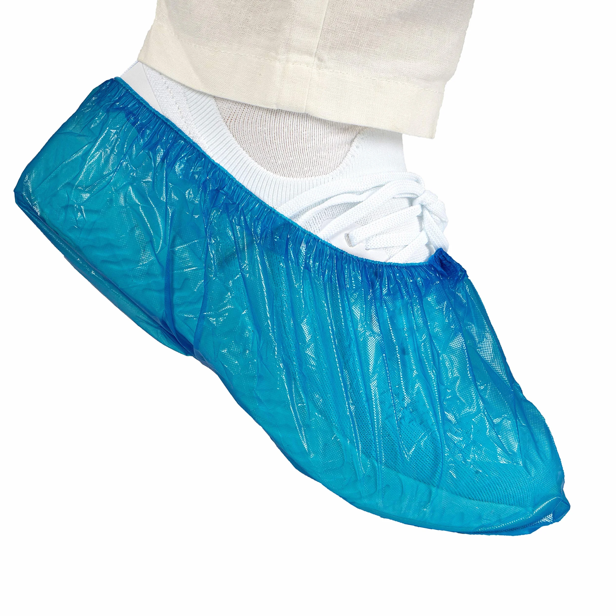 Copriscarpe in PE 100 pezzi usa e getta impermeabile CPE blu