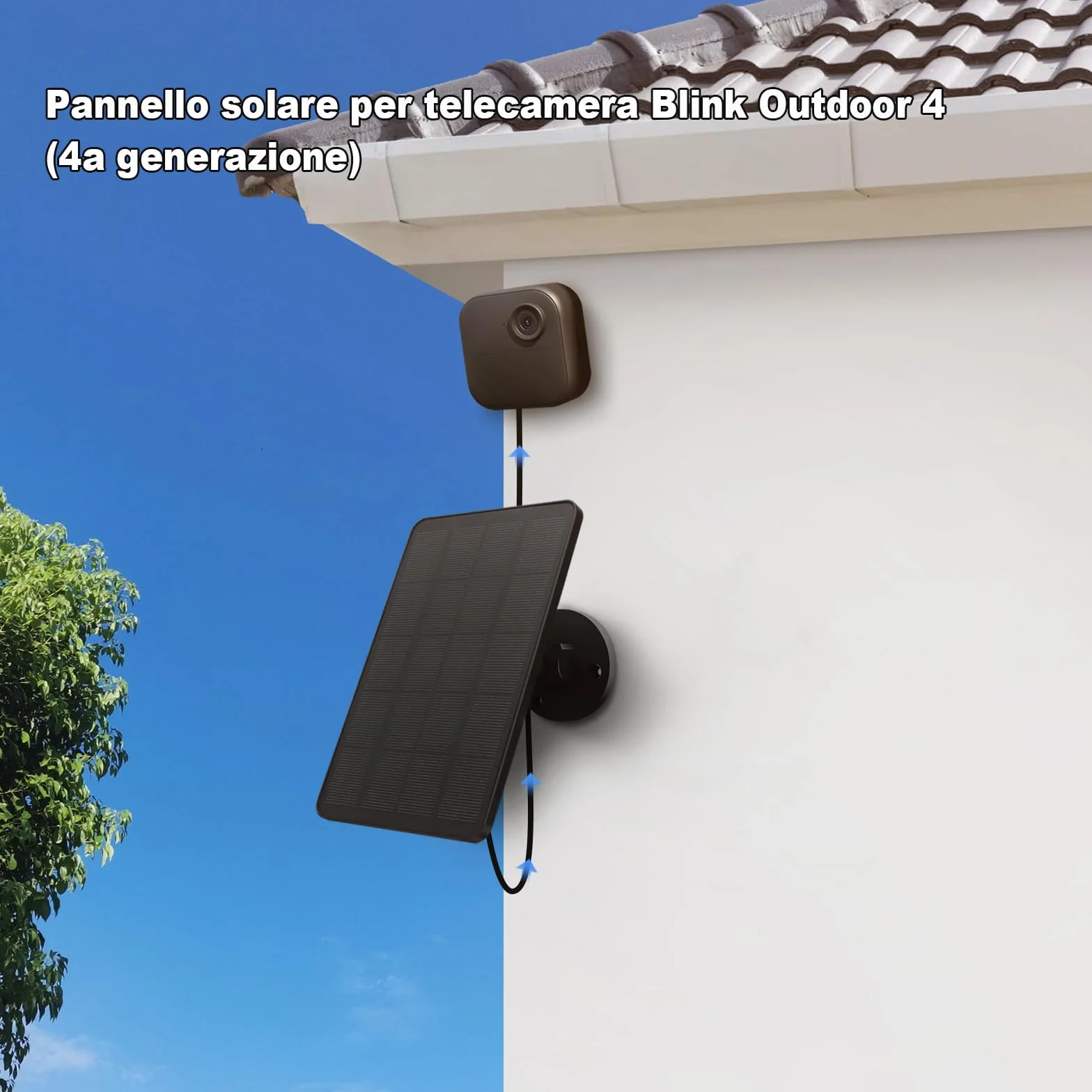 Pannello Solare da 4W per Telecamera Esterna Blink (4th gen), Caricatore Solare con Spina in Gomma, Impermeabile IP65, Cavo da 13,12 Piedi