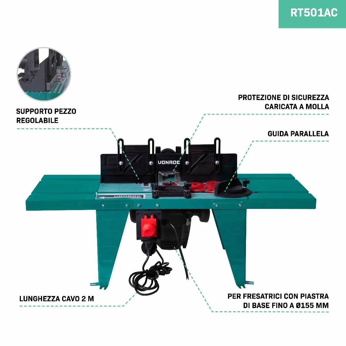 VONROC Banco Tavolo Universale per Fresatrici - Superficie 870x335mm, Potenza 1800W, Costruzione Robusta in Metallo, Sicurezza e Pulizia Ottimali