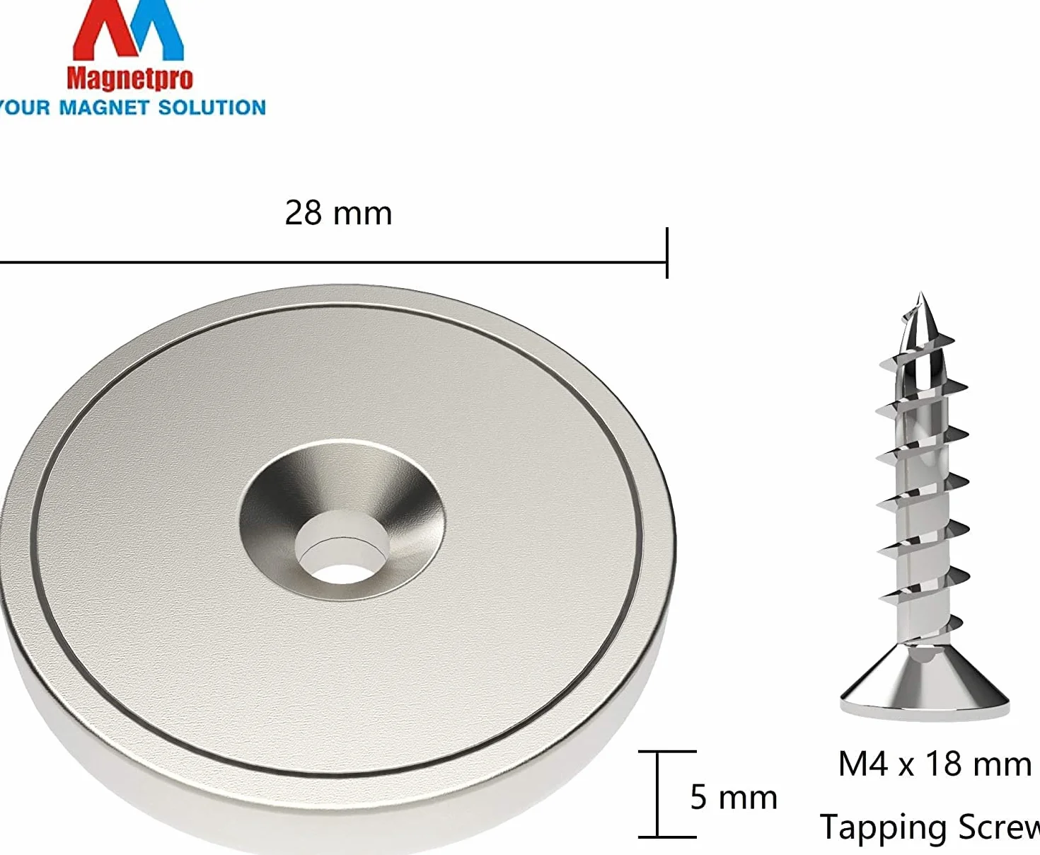 Magnetpro 6 pezzi magneti 25 kg forza 28 x 5 mm con capsula, magnete al neodimio a disco con base in acciaio con viti