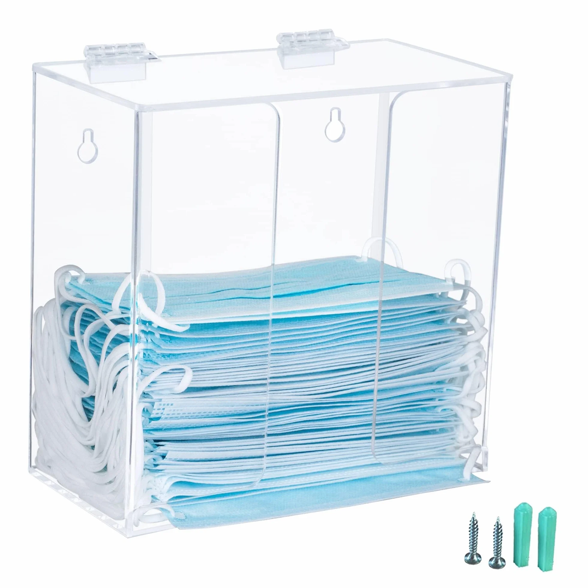Dispenser per maschere in acrilico trasparente supporto porta guanti con coperchio montaggio a parete da appoggio