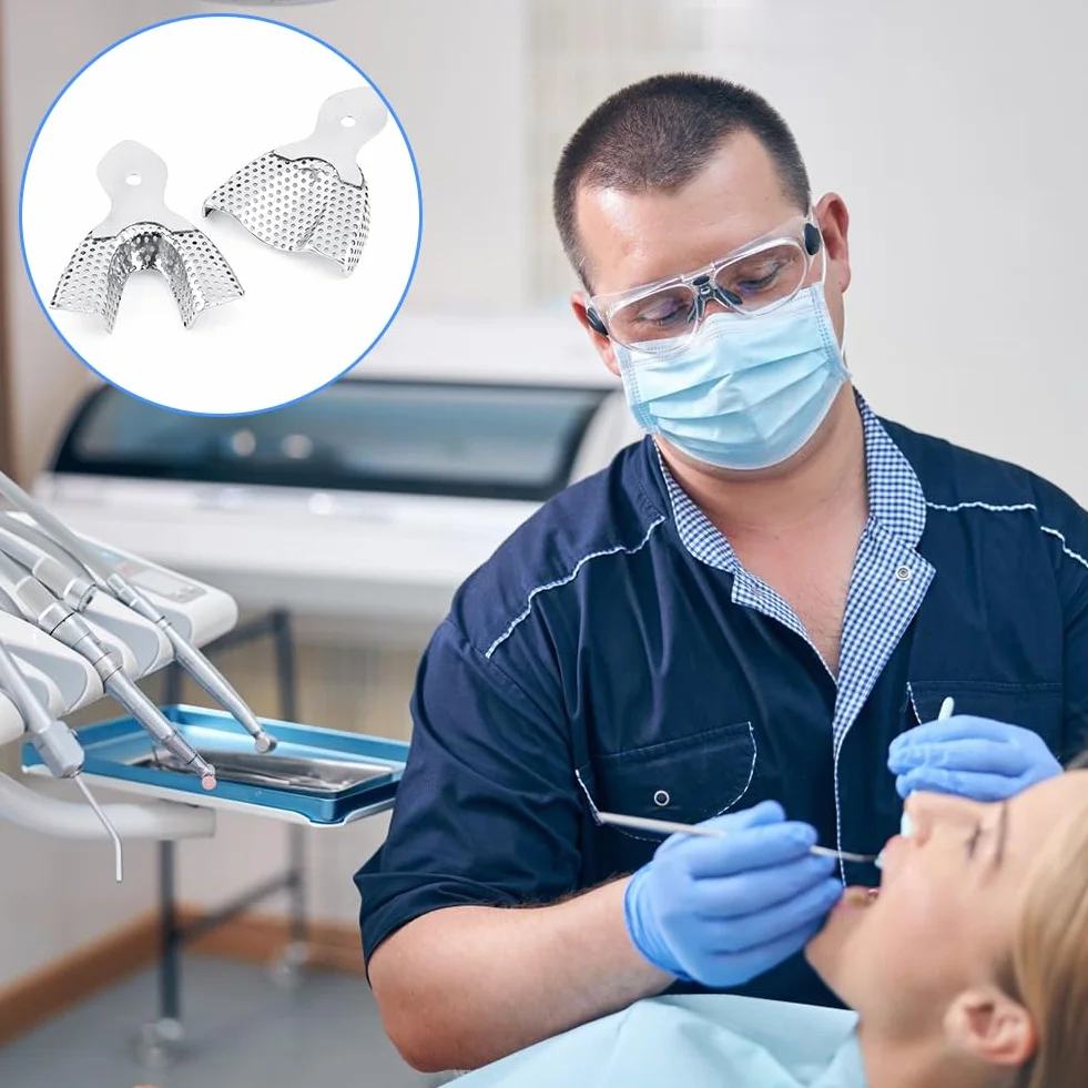 Vassoi Dentali per Impronte in Acciaio Set Morso Dentale Arco Completo Superiore e Inferiore Stampi Denti Inossidabile