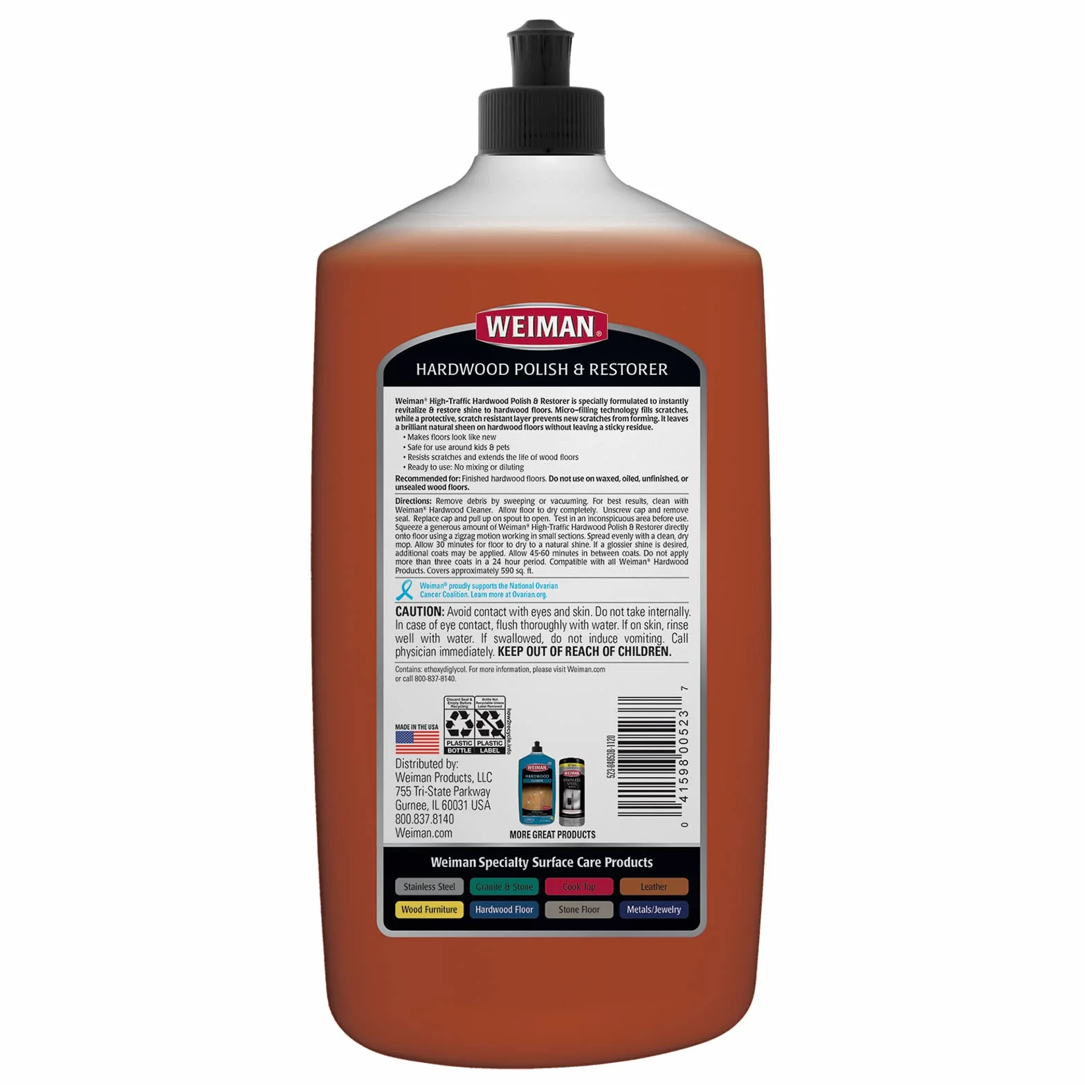 Weiman 123 lucidatura lucidante e restaurando pavimenti in legno massretamente sollecitato, lucentezza naturale, rimuove i graffi, lascia uno strato protettivo, 798 ml di volume