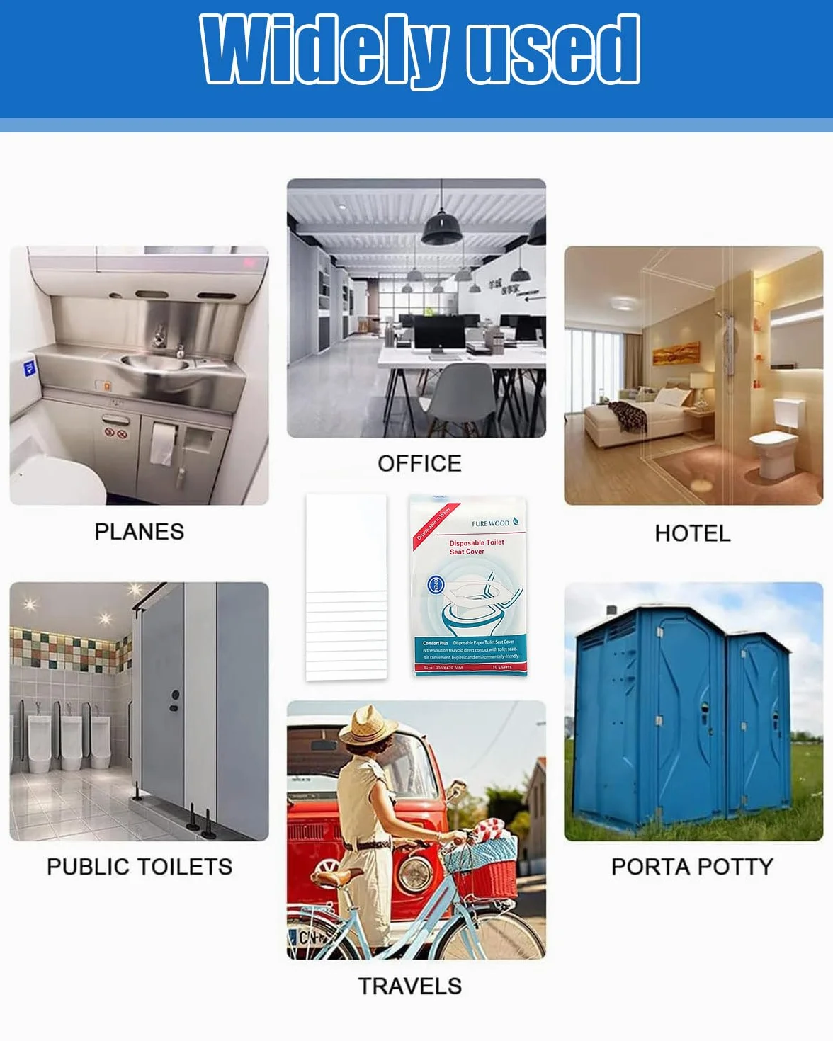 Copriwater Usa e Getta 60 PCS Coprisedile WC Monouso Igienici Biodegradabili per Viaggi Hotel