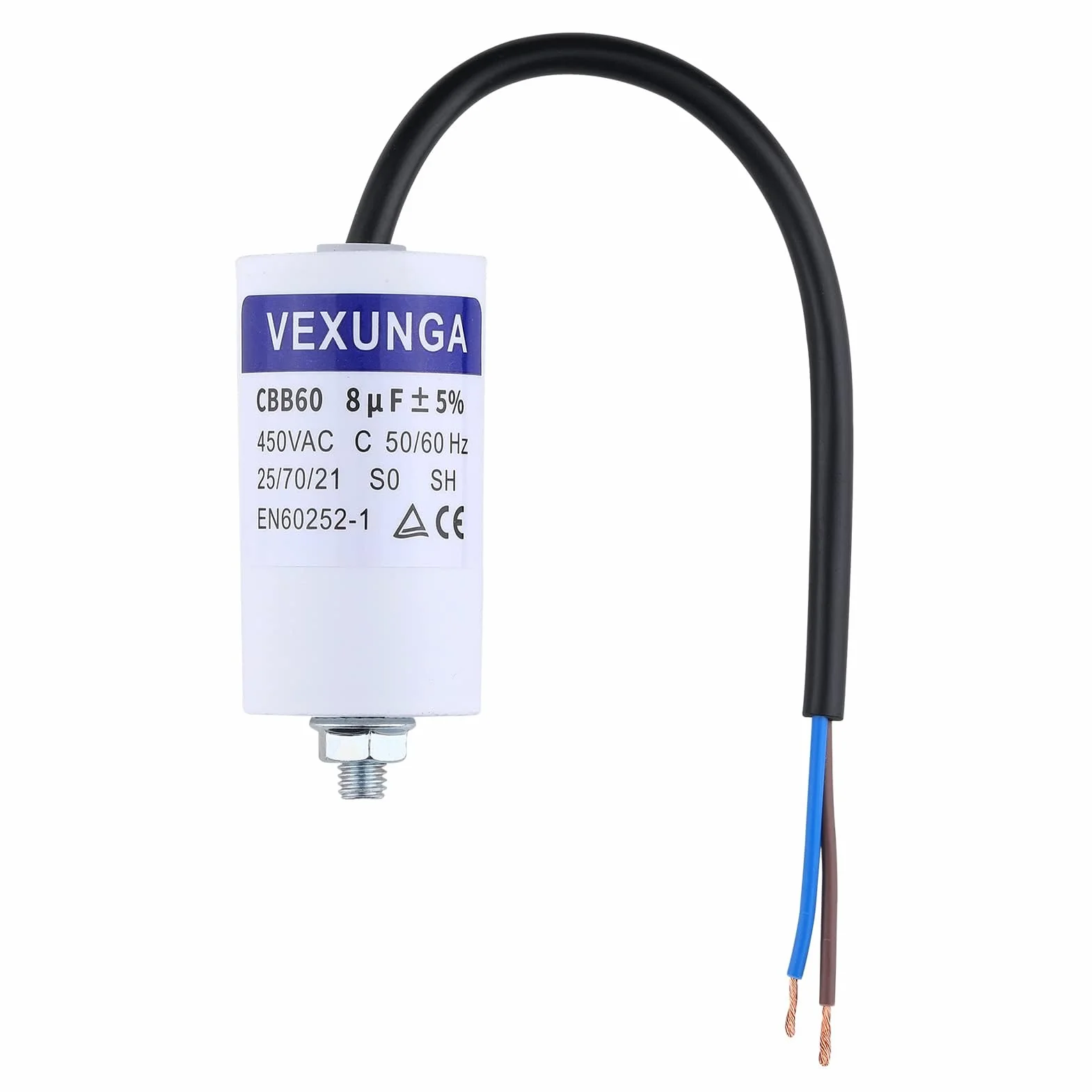VEXUNGA CBB60 Condensatori 8uF 450V Condensatore Avviamento Motore Elettrico 8µF 450 Volt 35x65MM M8 Cavo di Collegamento