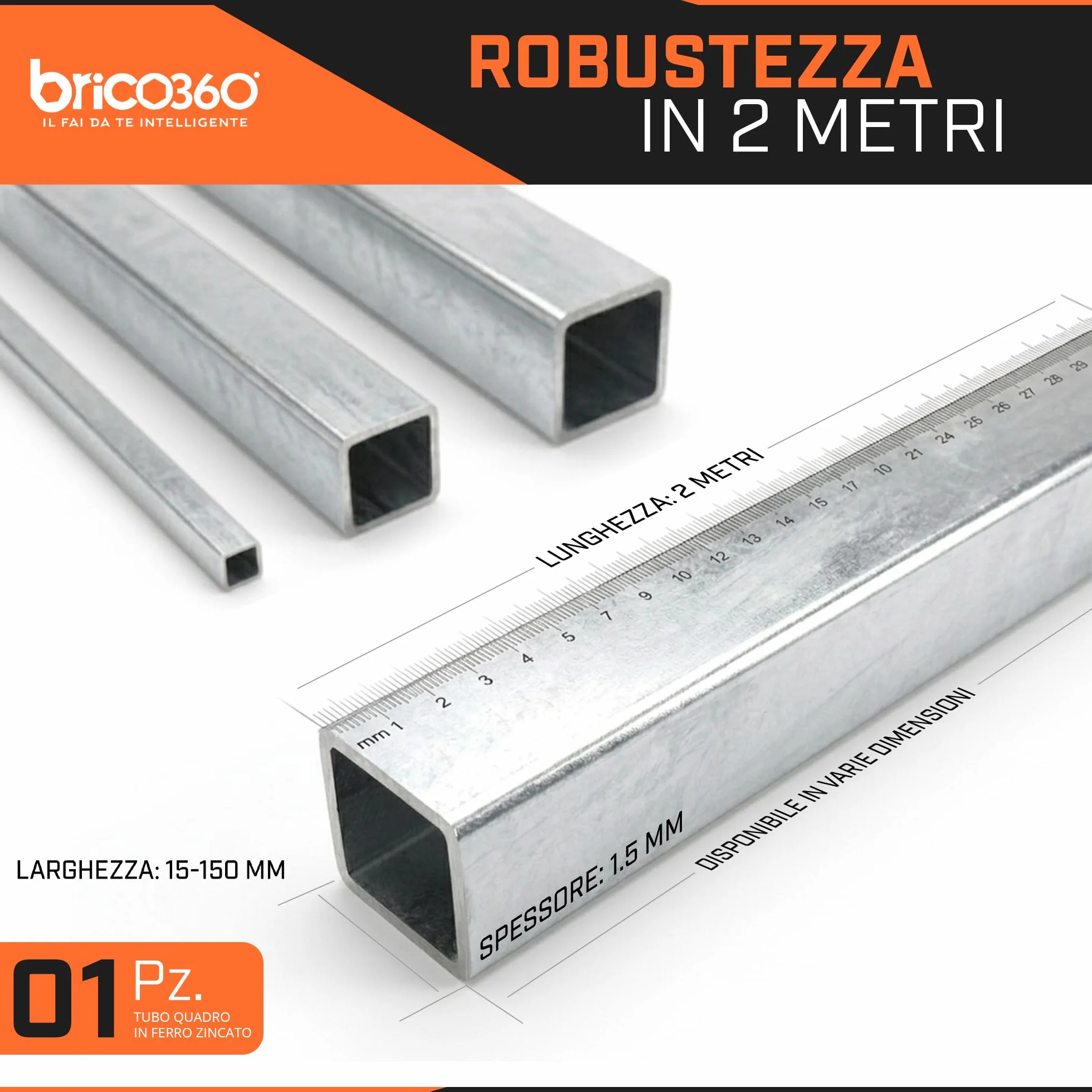 Profilo quadro zincato 20x20x1,5 mm Barra 2 metri E220+CR2S2