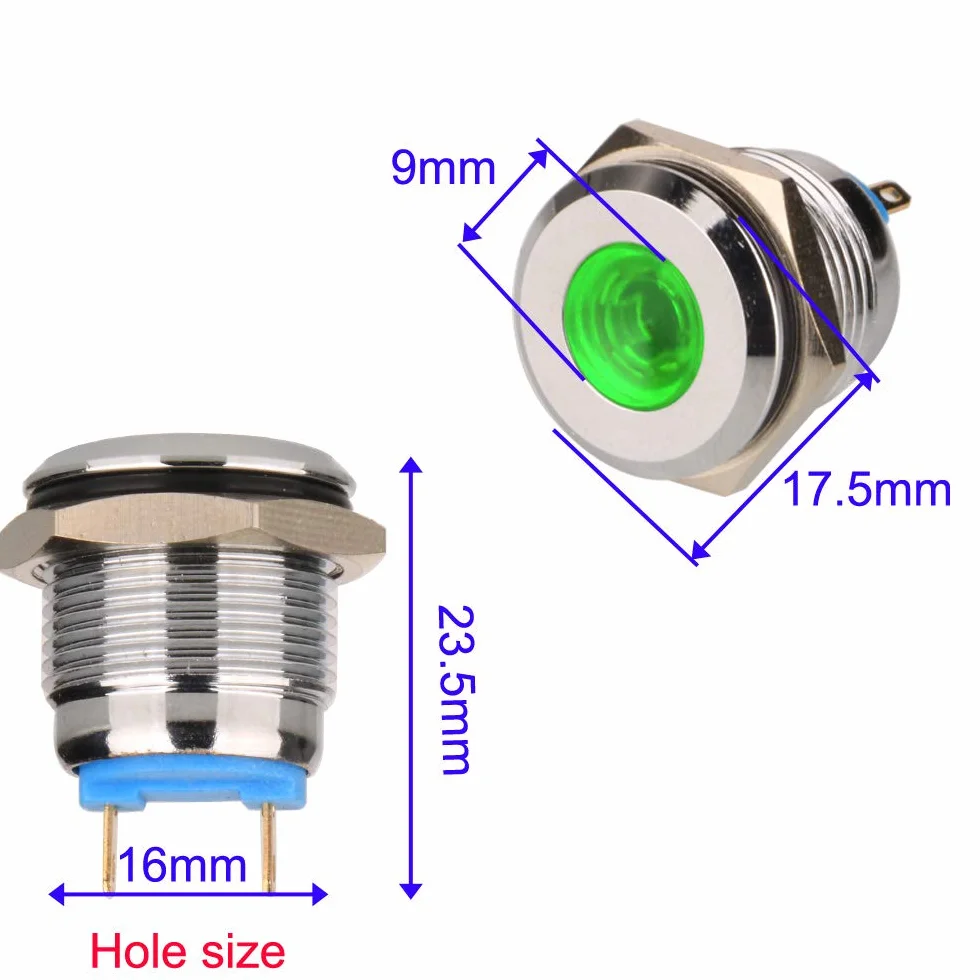 Gebildet 5pcs 16mm AC/DC 12-24V Acciaio Inossidabile Indicatore LED Impermeabile Spia Luminosa(5colori)