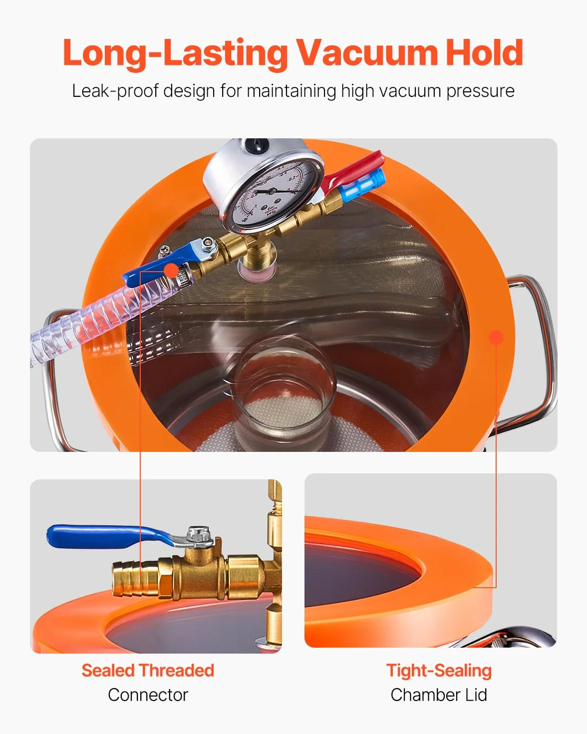 VEVOR Kit Camera a Vuoto 18,9 L e Pompa 1,65 L/s, in Acciaio Inox, Camera di Degasaggio Pompa a Vuoto Monostadio, con Coperchio, Olio, Tubo Flessibile, per Degasaggio Resina Epossidica Siliconica
