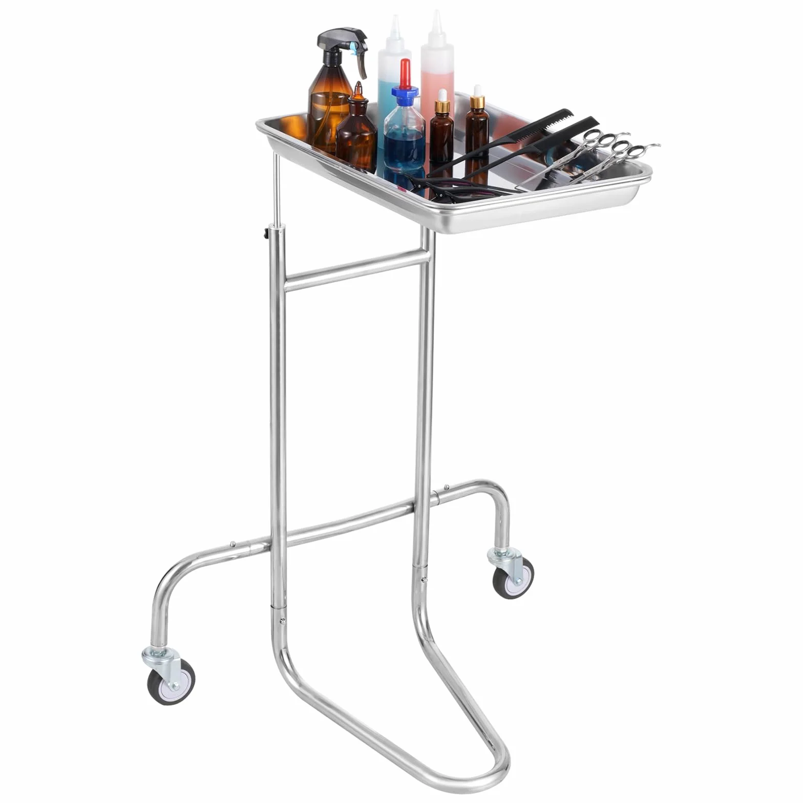 VEVOR Carrelli da Laboratorio in Acciaio Inossidabile, Carrello da Laboratorio con Vassoio Singolo, 2 Ruote Silenziose, Carrello da Laboratorio con Rotelle per Laboratorio, Clinica, Ospedale, Salone