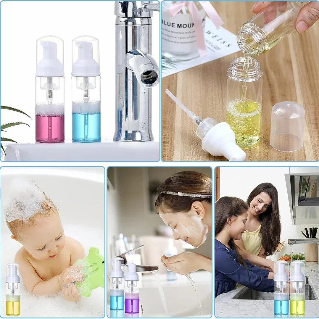 4 Pezzi Dispenser Sapone Schiuma, 50 ml Bottiglia di Schiuma, Transparent Dispenser Sapone Schiuma Foam Bottle Riutilizzabili per Cosmetici, Lozione, Bagno, Shampoo Liquidi
