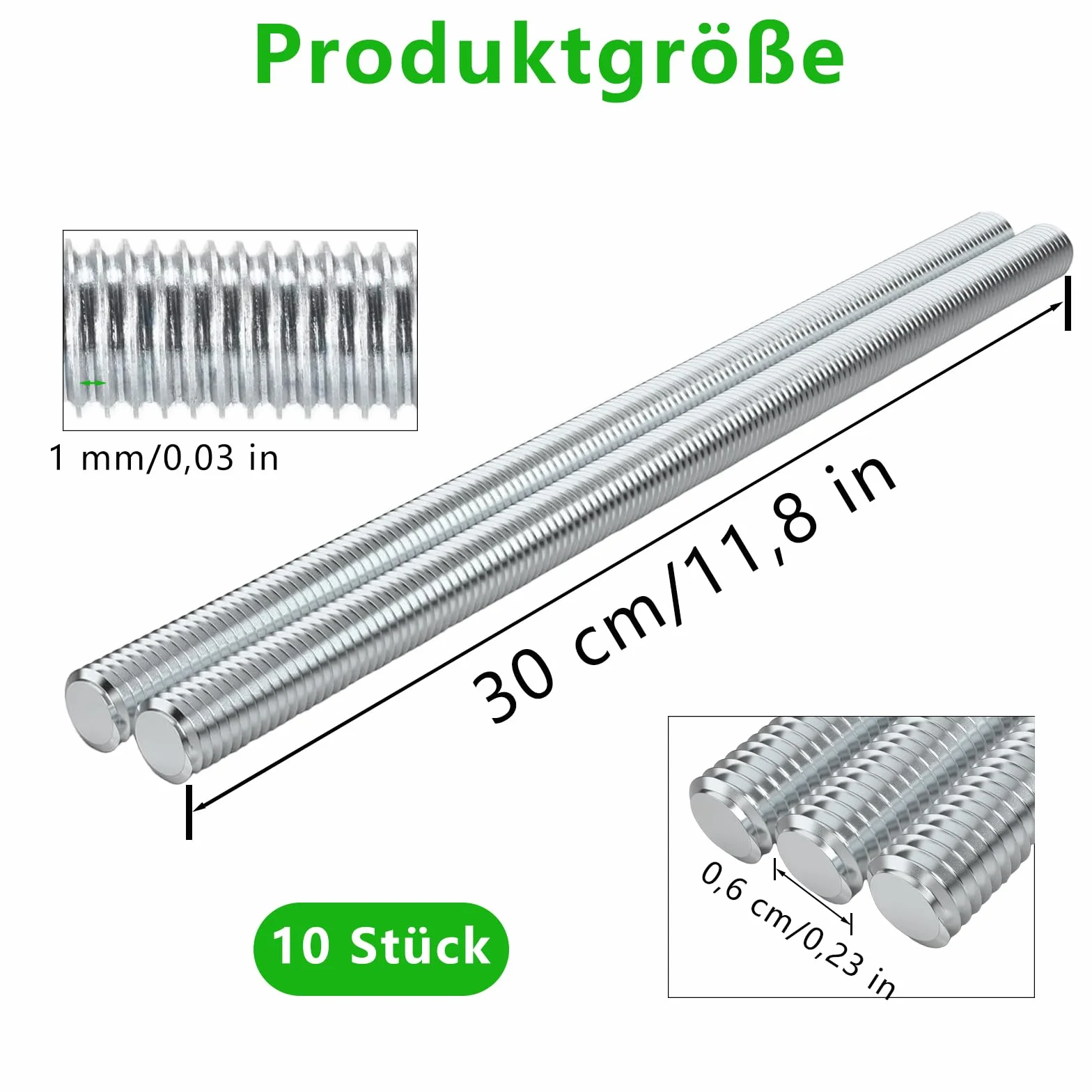 Barra Filettata Acciaio Inox M6 x 300 mm 304, Asta Filettata Confezione da 10