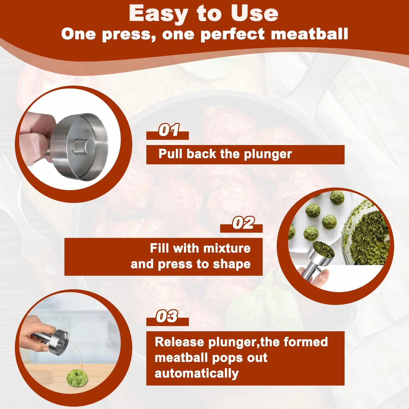 Porzionatore di Falafel con Foro in Acciaio Inossidabile, Paletta per Falafel Professionale, Stampo Polpetta Non Appiccicoso, Strumento Utensili Polpette Riutilizzabile per Cucina Casa e Ristorante
