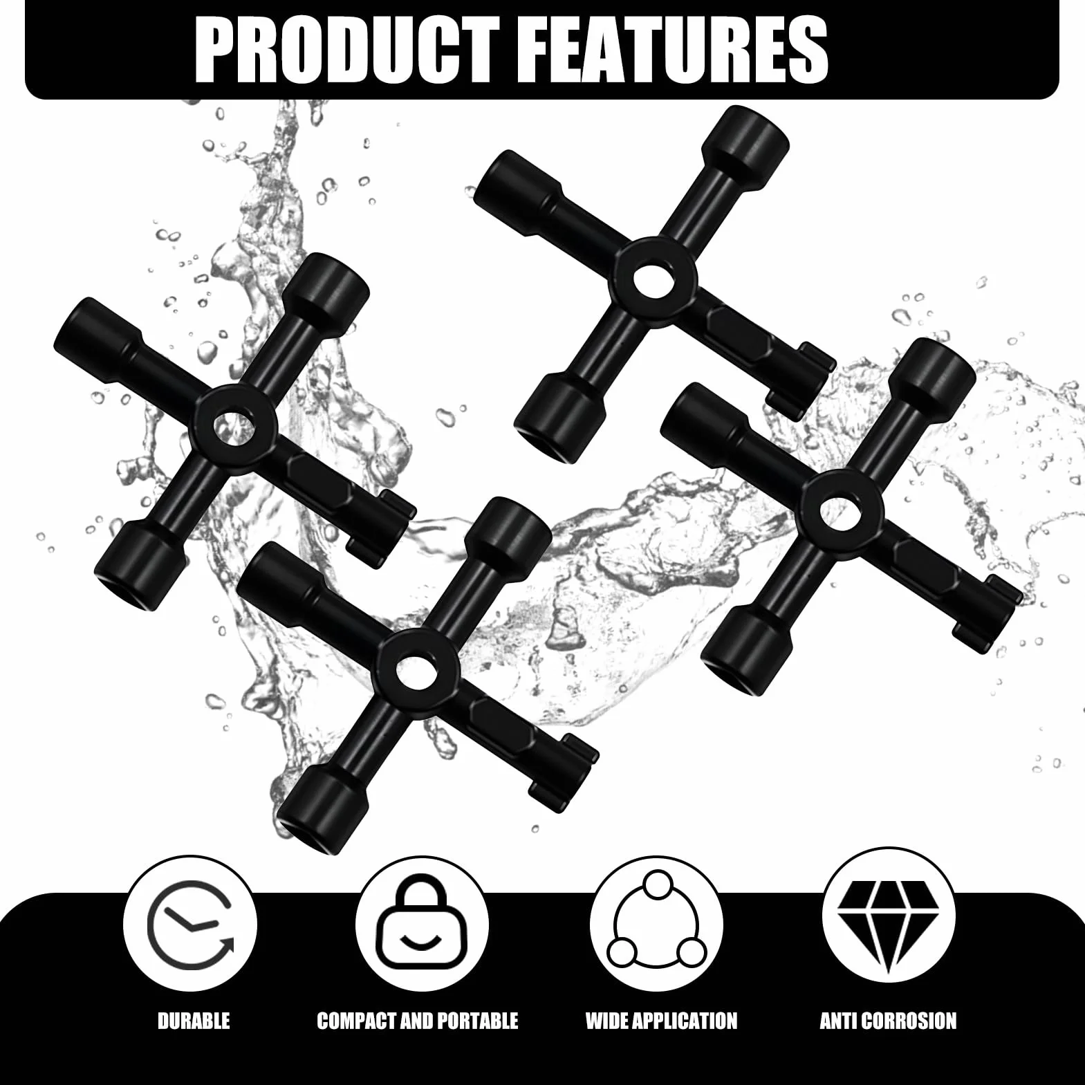 Set di 4 chiavi multiuso multiuso a 4 vie - Chiave universale in lega di zinco - Chiave a croce per contatore del gas, acqua, elettricità, armadietto dei medicinali, ascensore e scatole tecniche, p