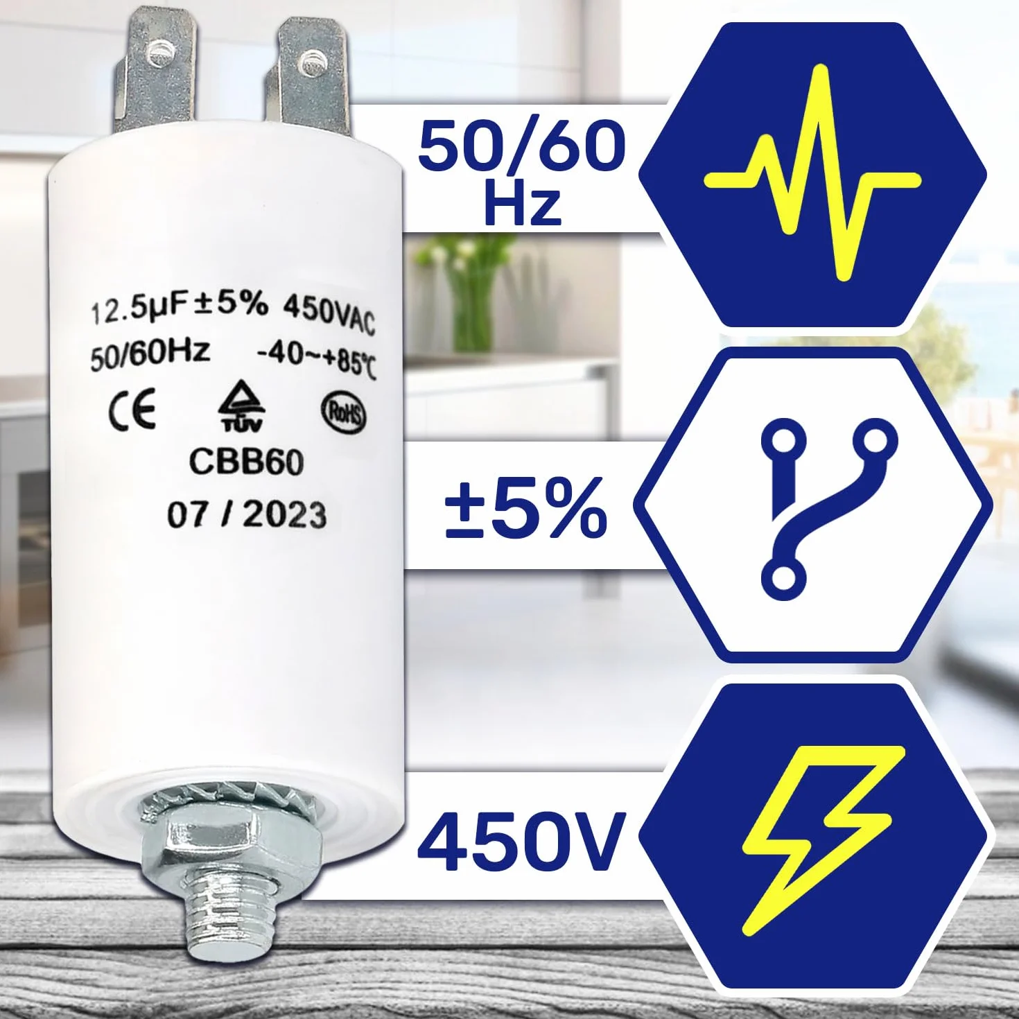 Condensatore di Avviamento CBB60 12,5µf 450V 50/60Hz -25 a +85 °C MONTERAL