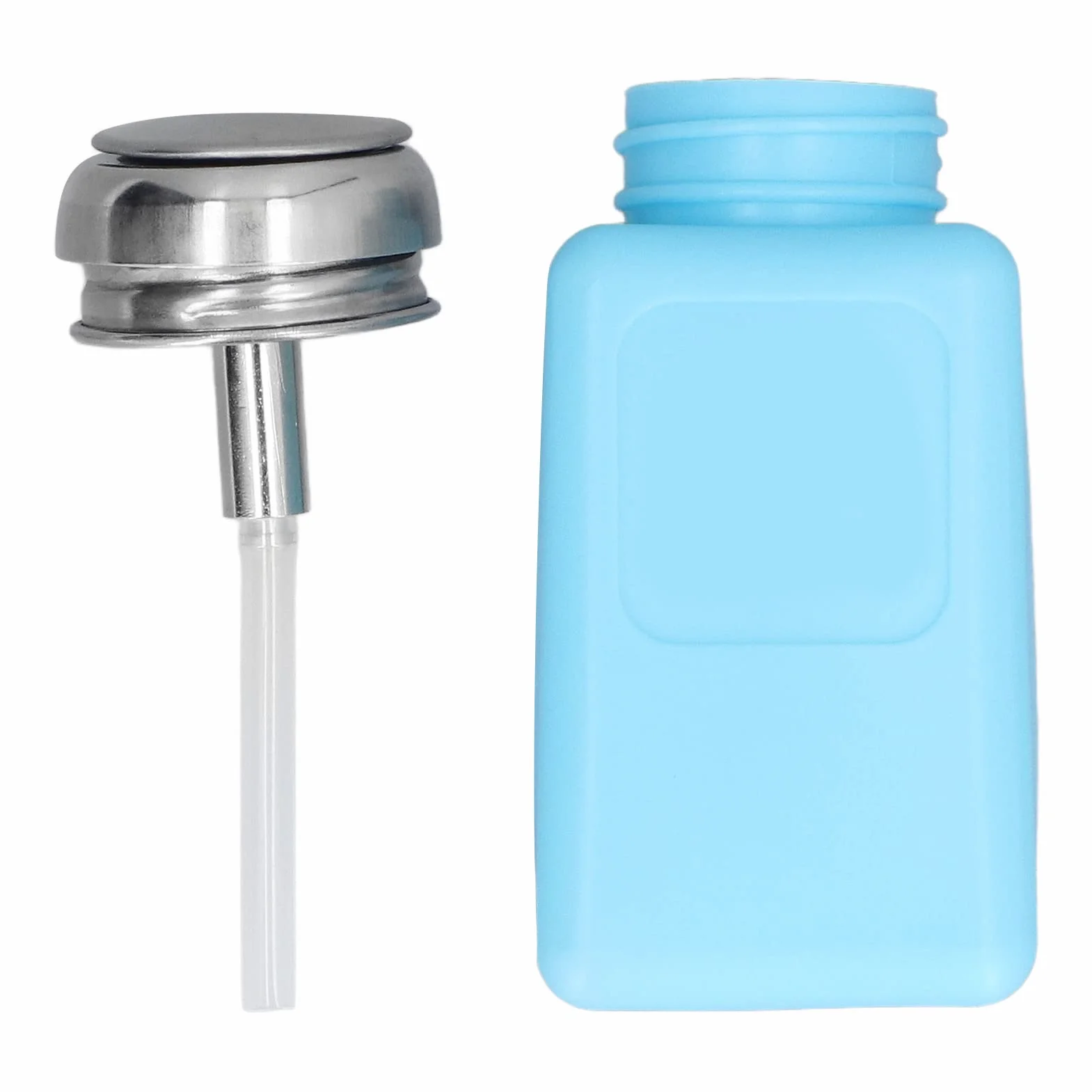 Erogatore di Solvente 200 ml ESD Sicuro, Flacone con Pompa in Acciaio Inossidabile Blu