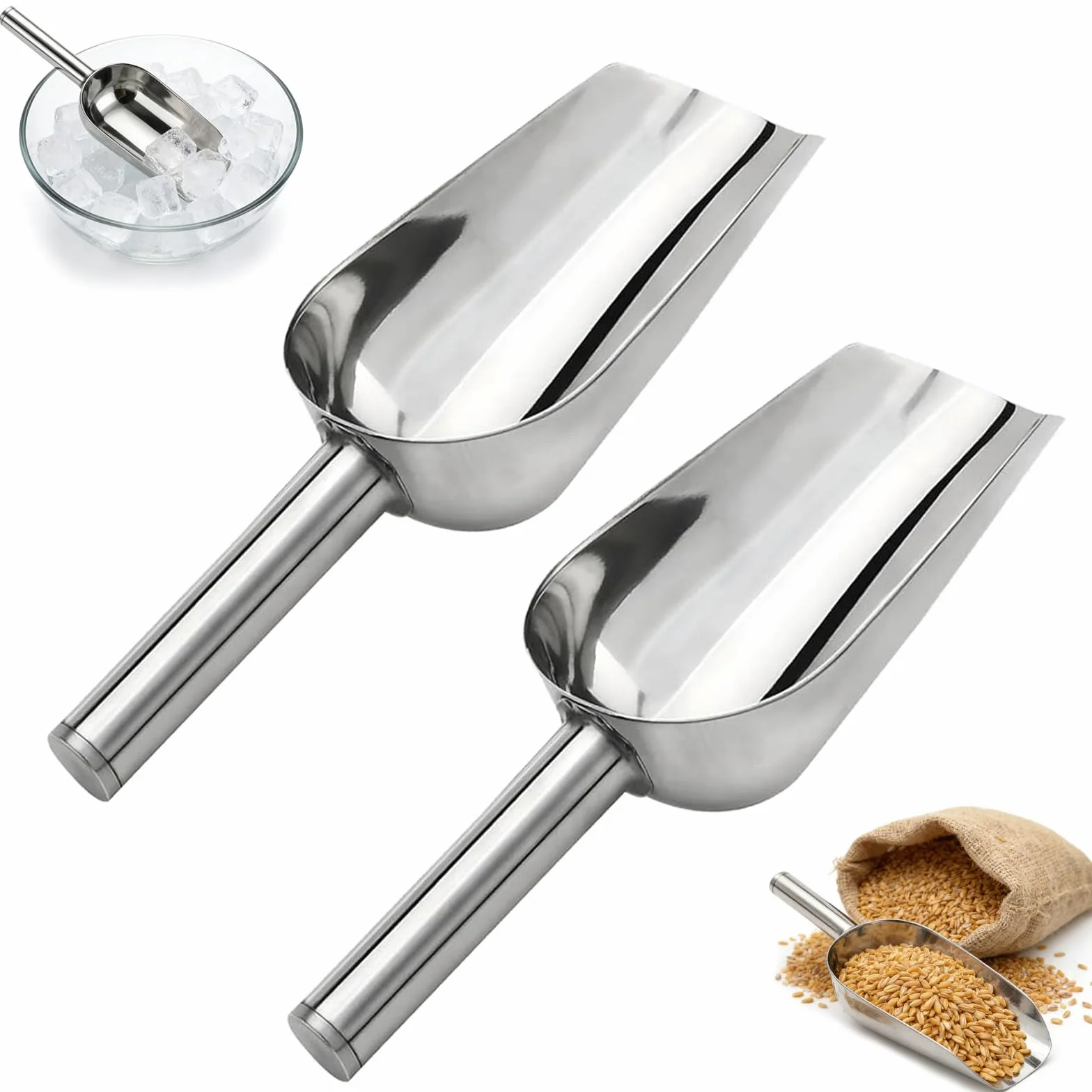 2 paletta per farina, in acciaio inox, per addensare, per cubetti di ghiaccio, non magnetica, per cucina, bar, matrimoni, buffet, lavabile in lavastoviglie, colore: argento